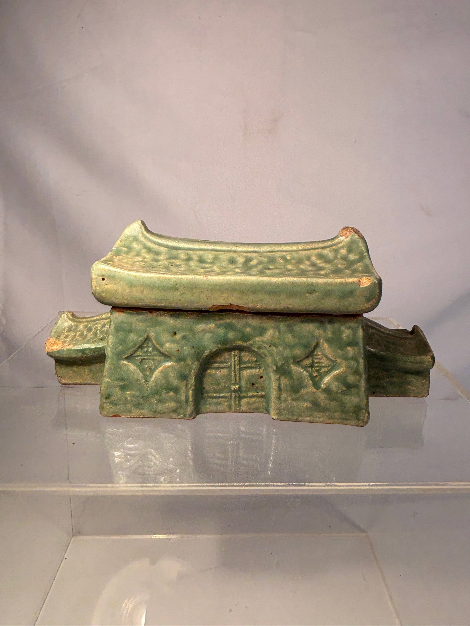 An Asian/Japanese Green-Glazed Pottery Inkwell in the Form of a House, with Cover (1 of 13)
