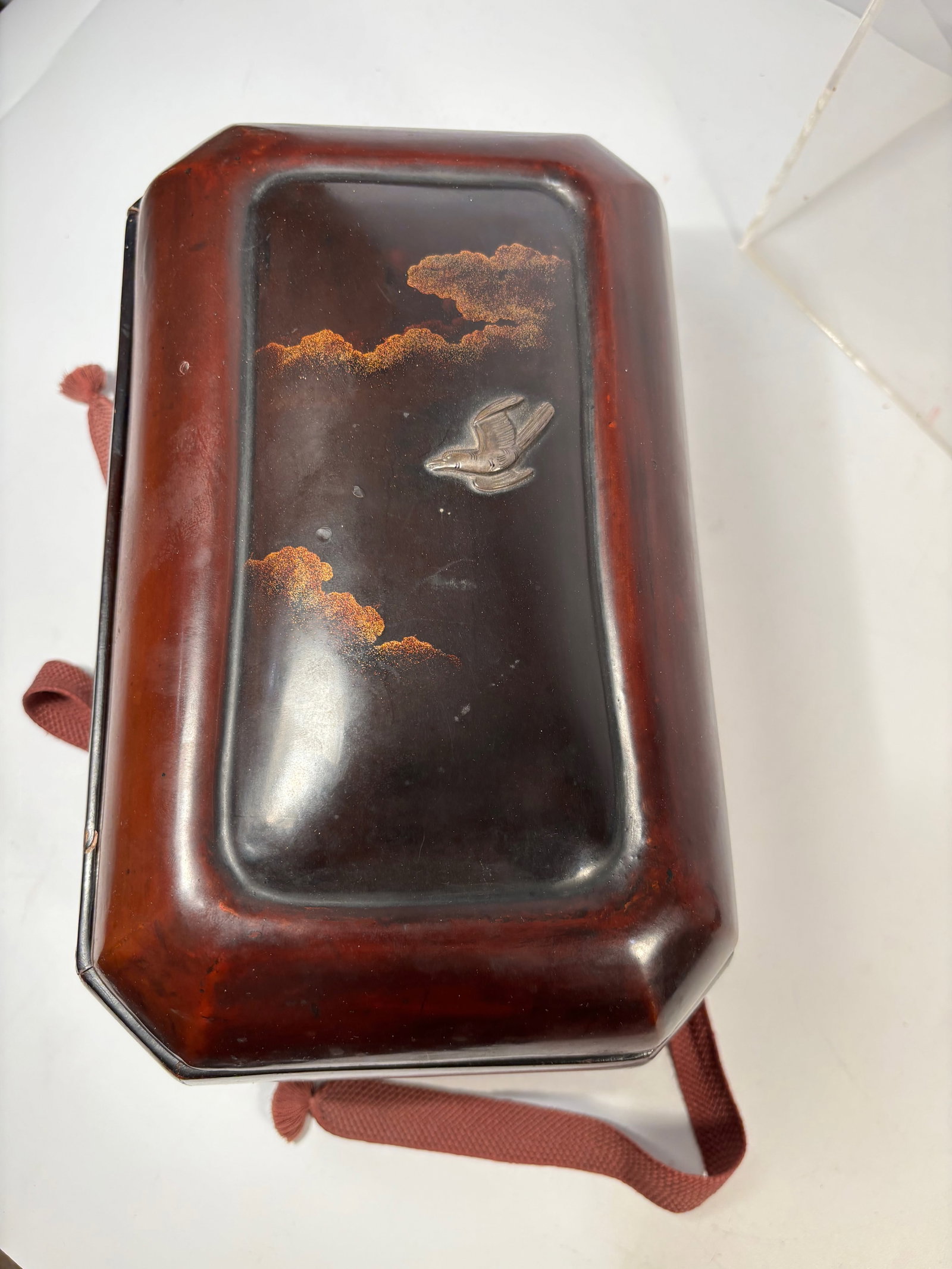 A Japanese Meiji Lacquer Bunko Document Box with Maki-e Clouds & Raden Bird (1 of 14)