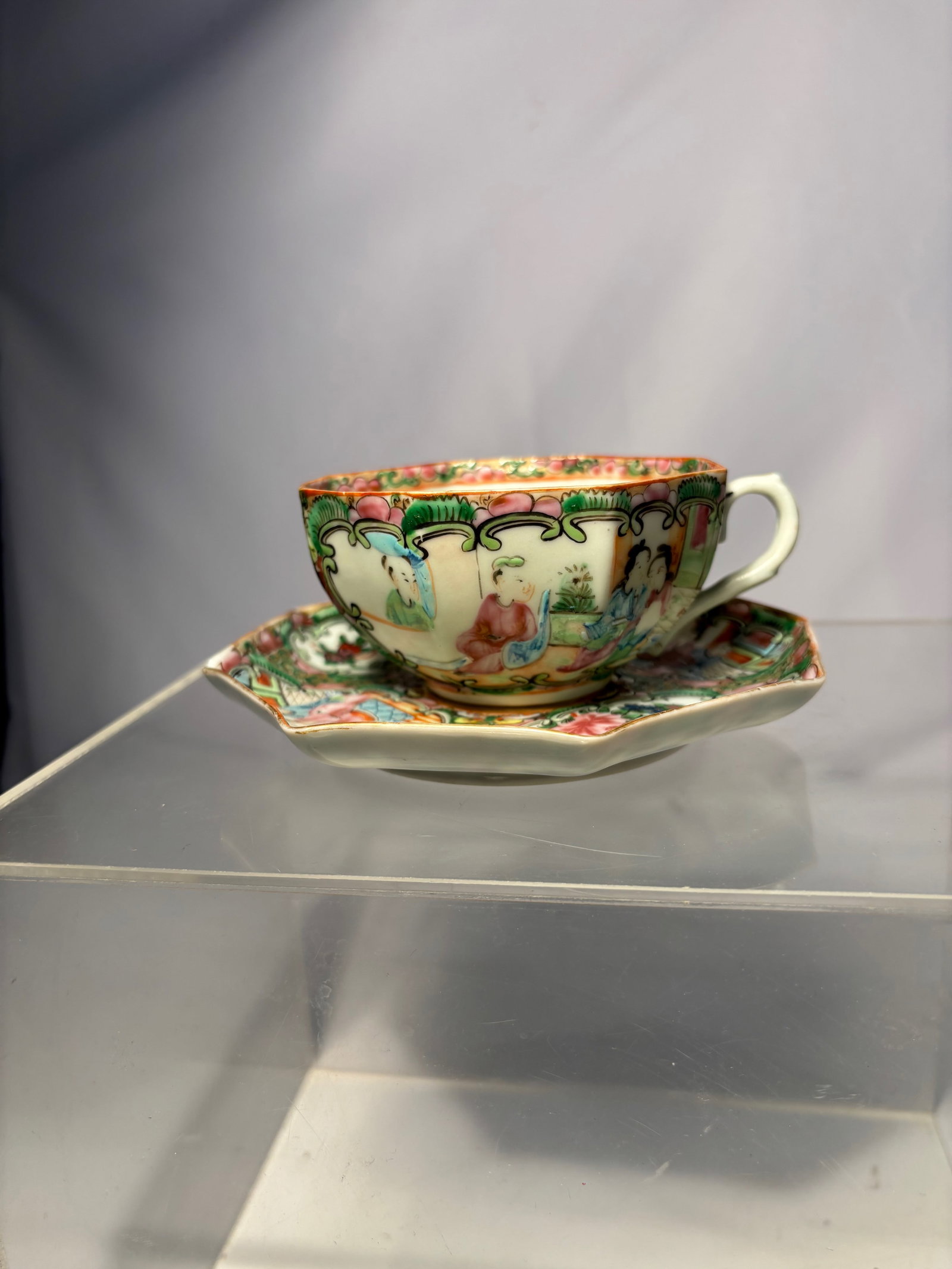 A Chinese Rose Medallion Porcelain Teacup and Octagonal Saucer (1 of 11)
