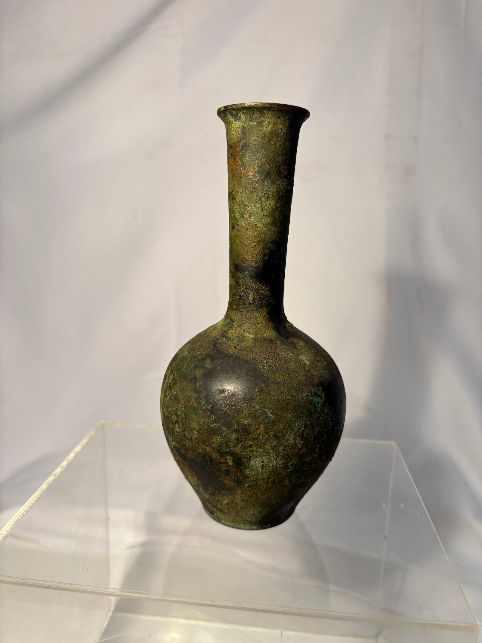 A Chinese Bronze Bottle Vase with Verdigris Patina, Archaistic Form (1 of 7)