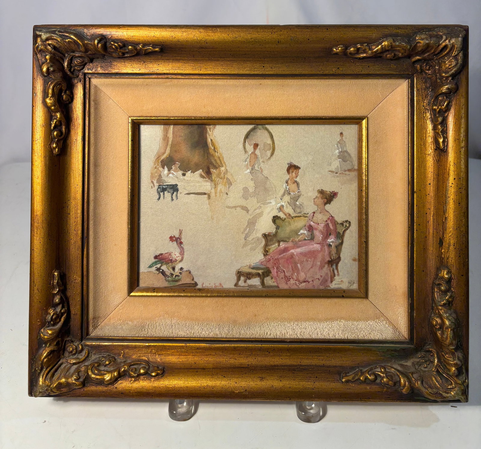 Framed Decorative Watercolor Interior Scene, Signed by Craig Smith (1 of 8)