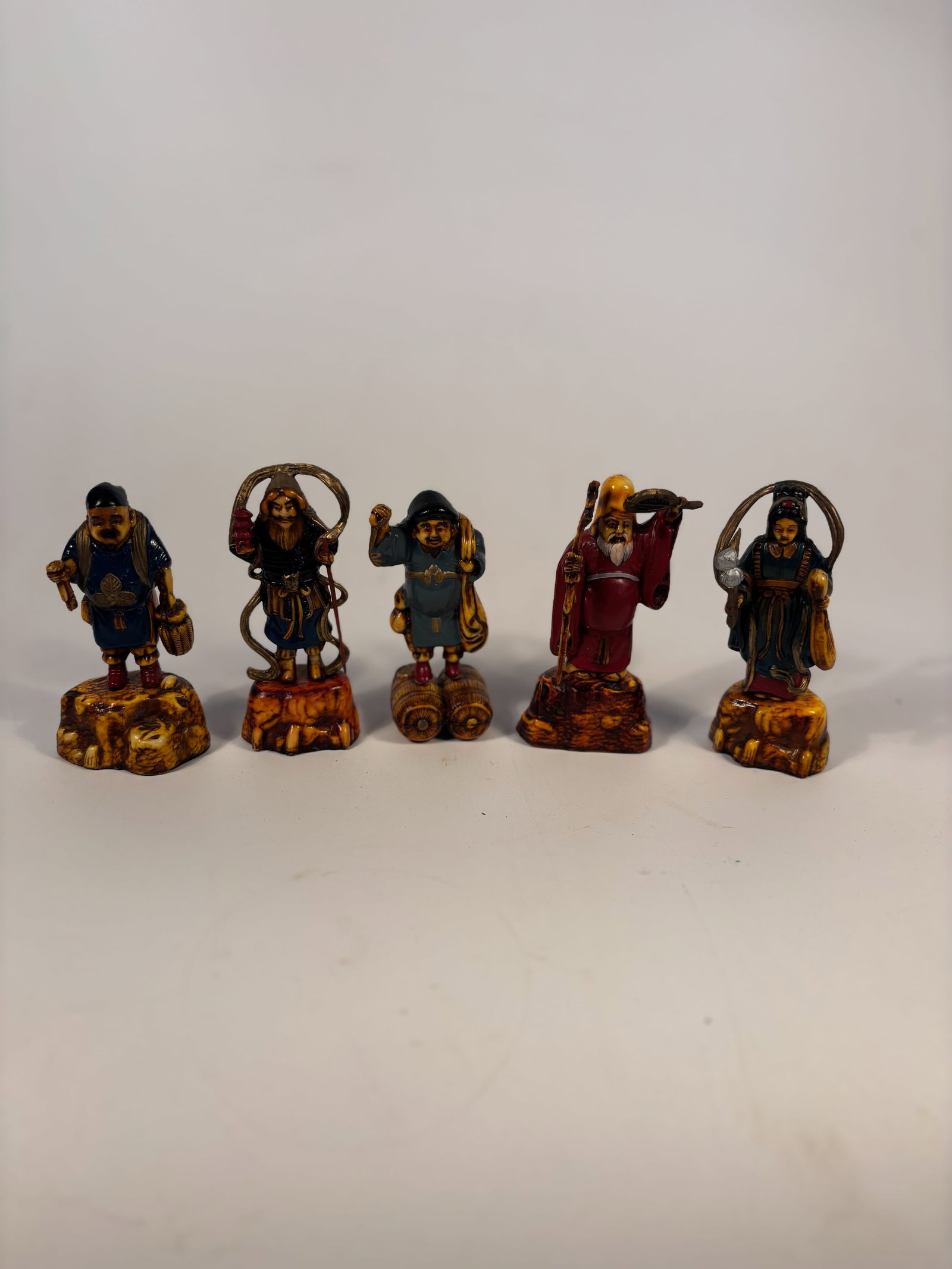 Set of five Japanese hand painted figurines: 20TH Century : Dimensions?HEIGHT: 3.5INCHES