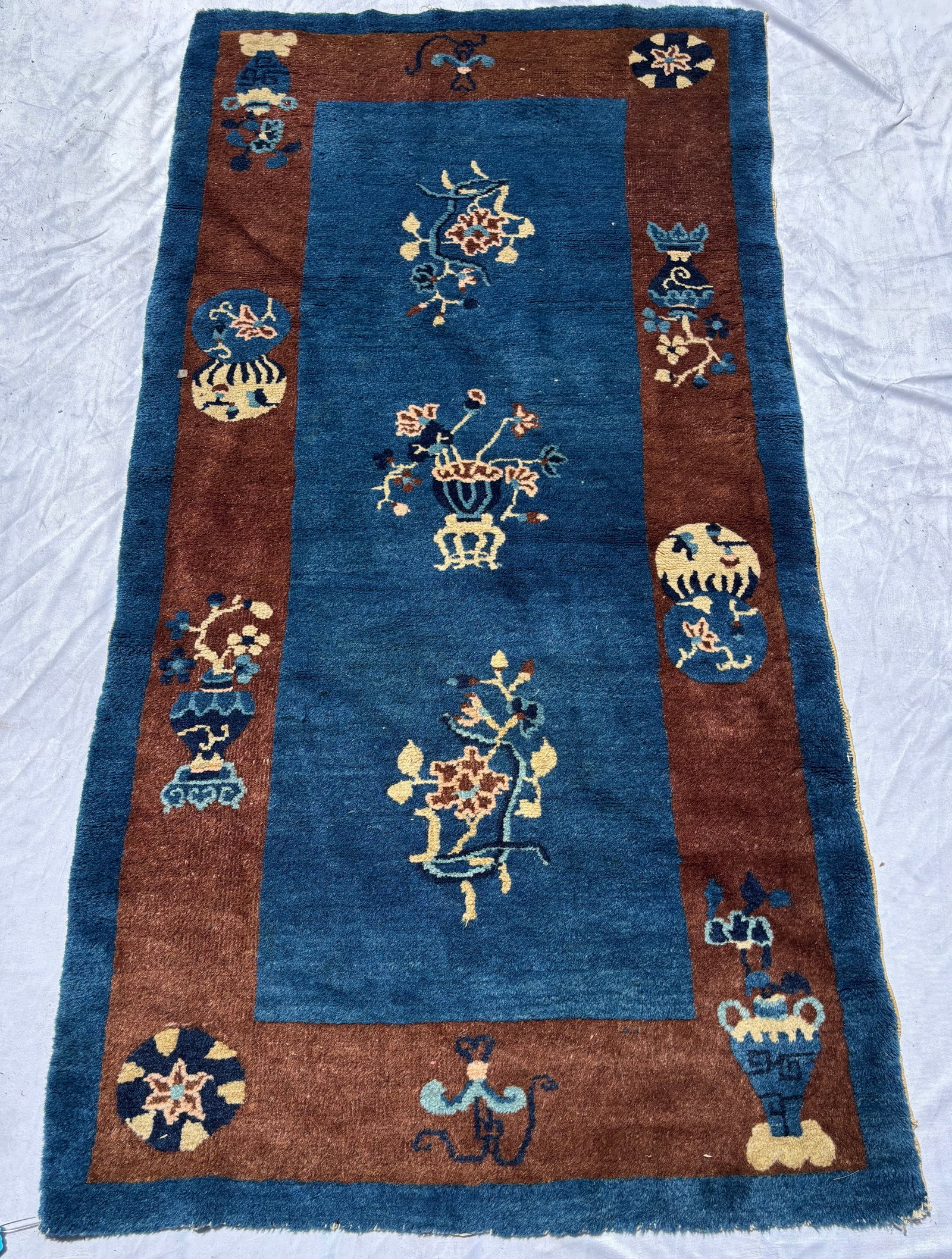 Antique Chinese Art Deco Rug, Nichols Style, Blue Ground, 70 x 35 in. (1 of 7)