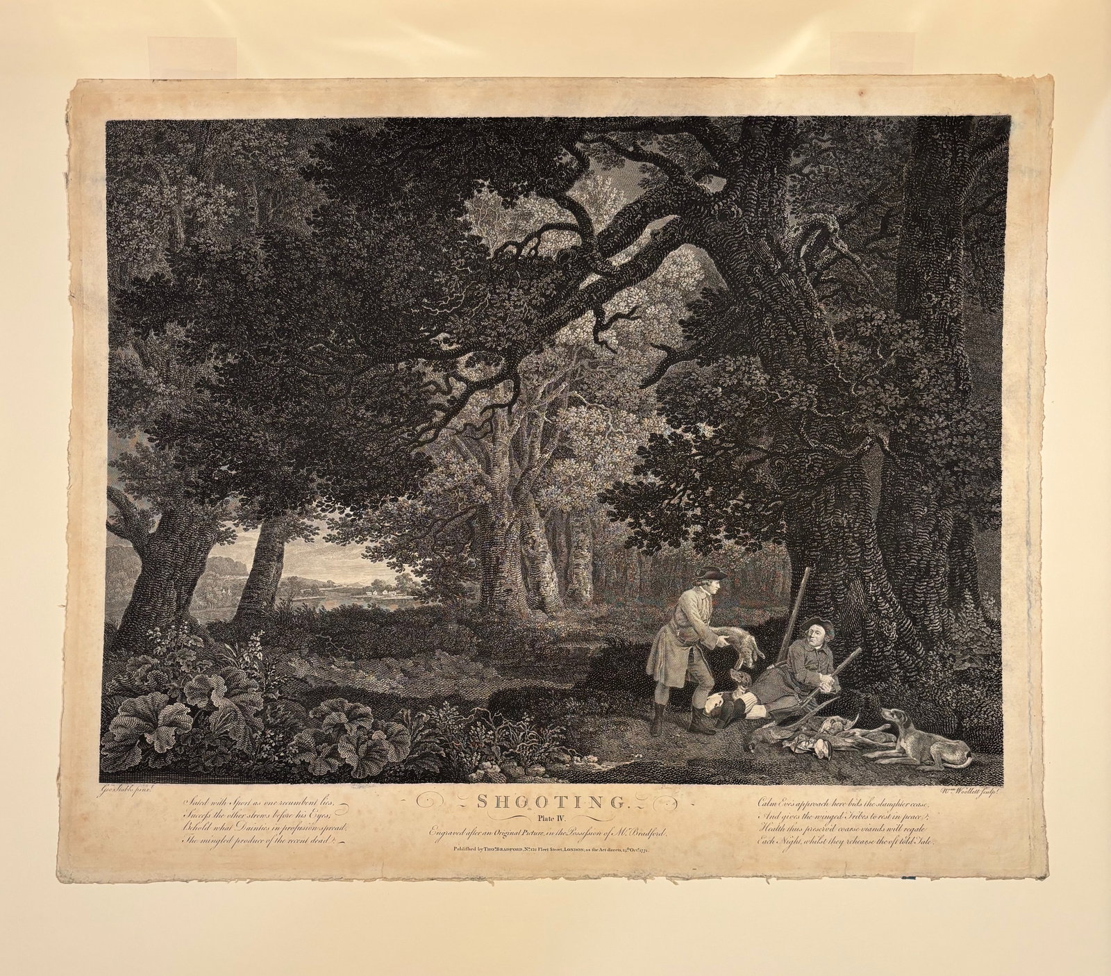 George Stubbs (1724–1806), after, engraved by William Woollett — Shooting, Plate IV, 1771: Engraving with etching by William Woollett, after a painting by George Stubbs, Shooting, Plate IV, published by Thomas Bradford, London, 25 October 1771. One of the celebrated sporting engravings by