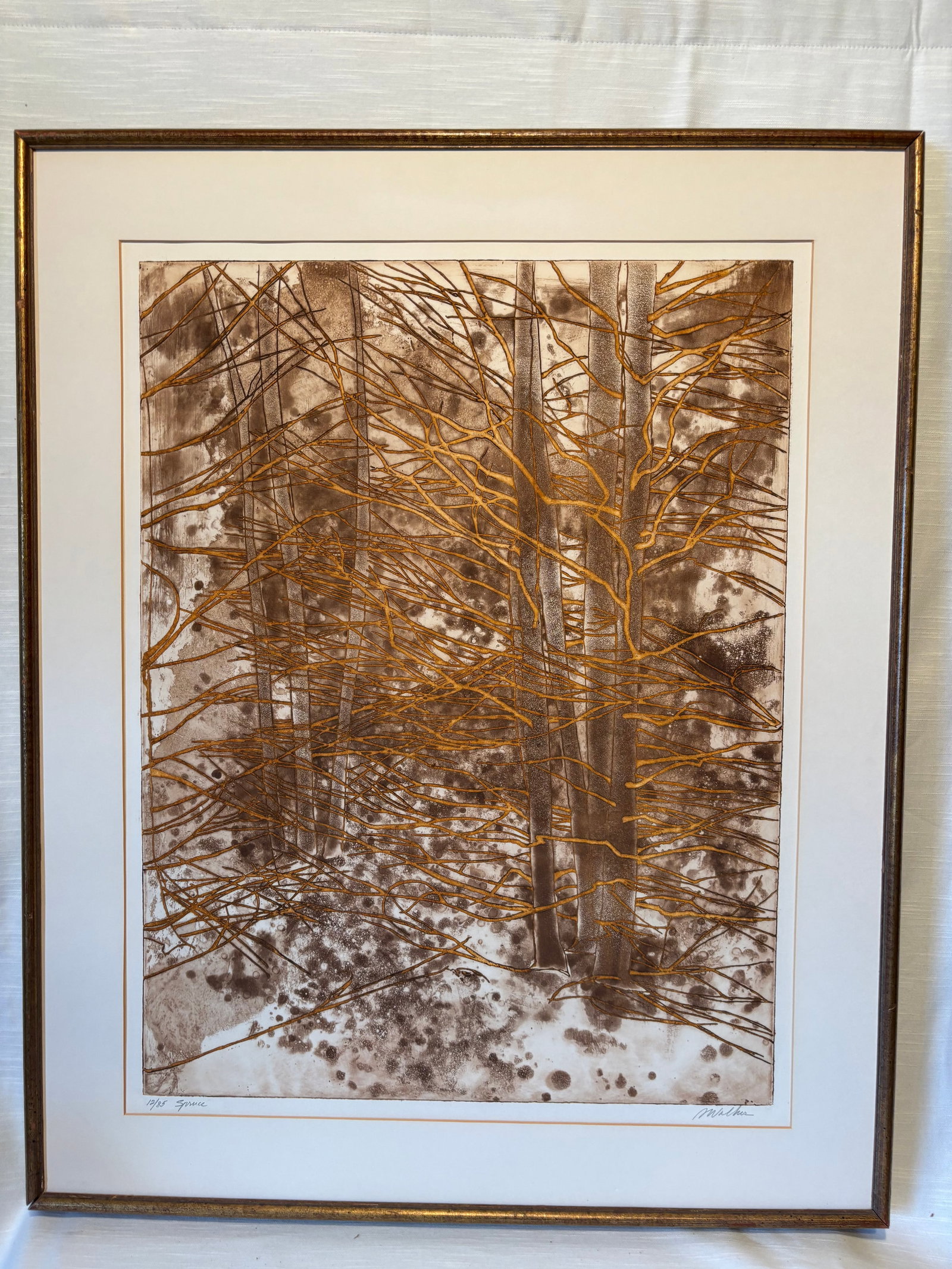 Abstract Forest “Spruce?? Lithograph, Signed M. Walker, Limited Edition 12/85, Framed, Textured (1 of 9)