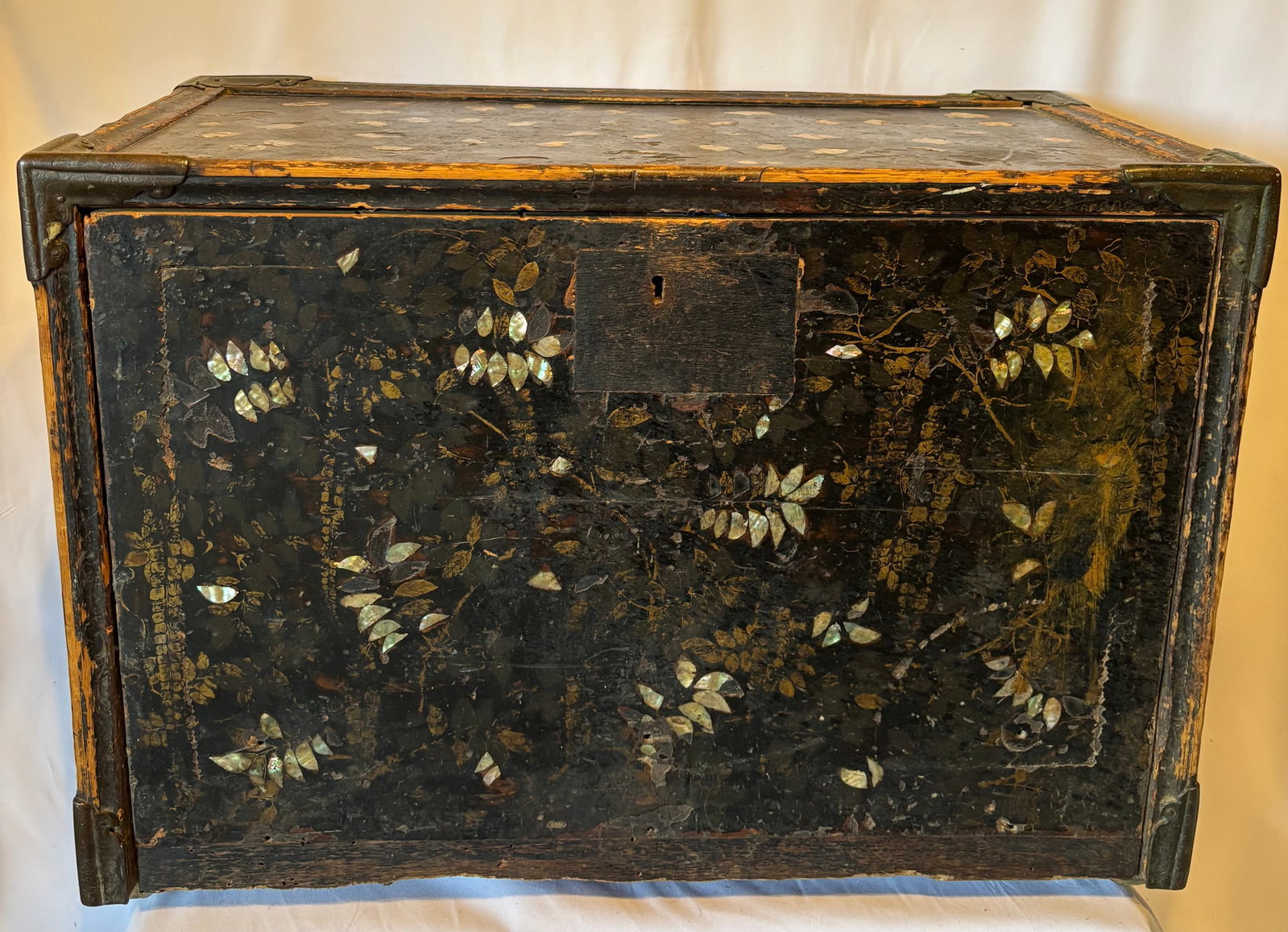 Japanese Namban Lacquer and Mother-of-Pearl Front-Fall Cabinet 25.5 x 17 x 13.5 in.: This chest, made in Japan towards the end of the sixteenth century specifically for the Portuguese market, is a fine example of what is known as Namban lacquerware.Pope Gregory XIII granted Portugal i