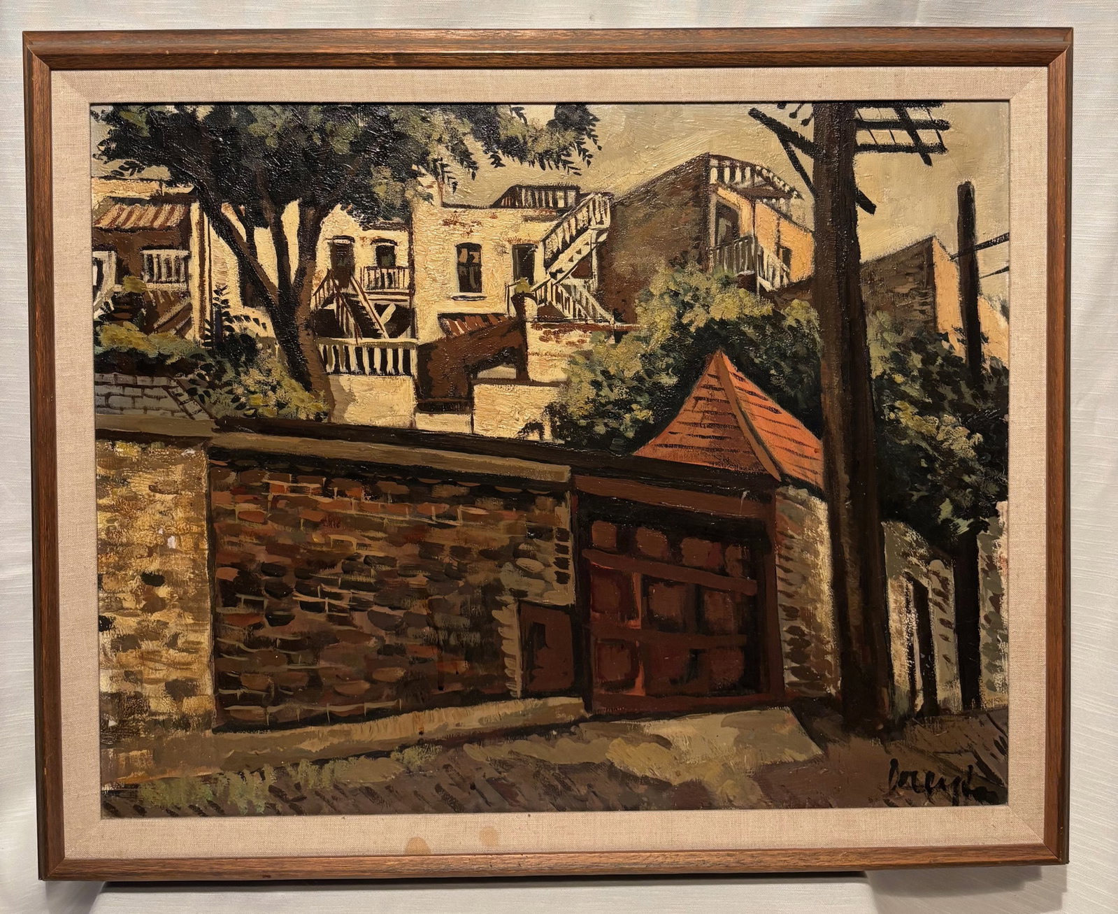 Mid Century European Street Scene Oil Painting on Canvas, Signed Lower Right (1 of 10)