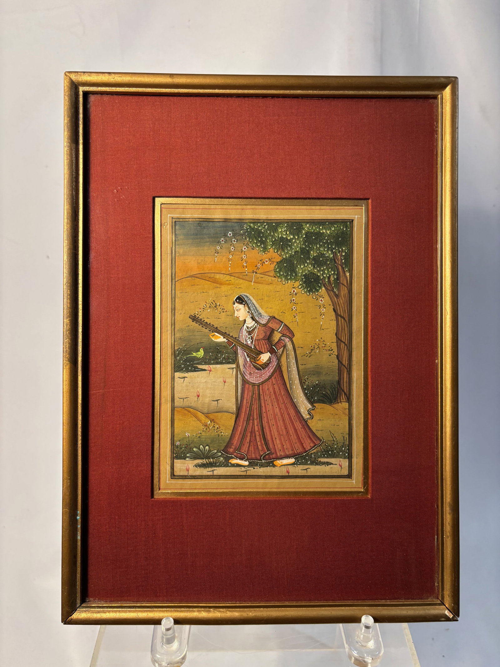 Indian Mughal Style Miniature Painting of a Court Lady Playing a Sitar (1 of 5)