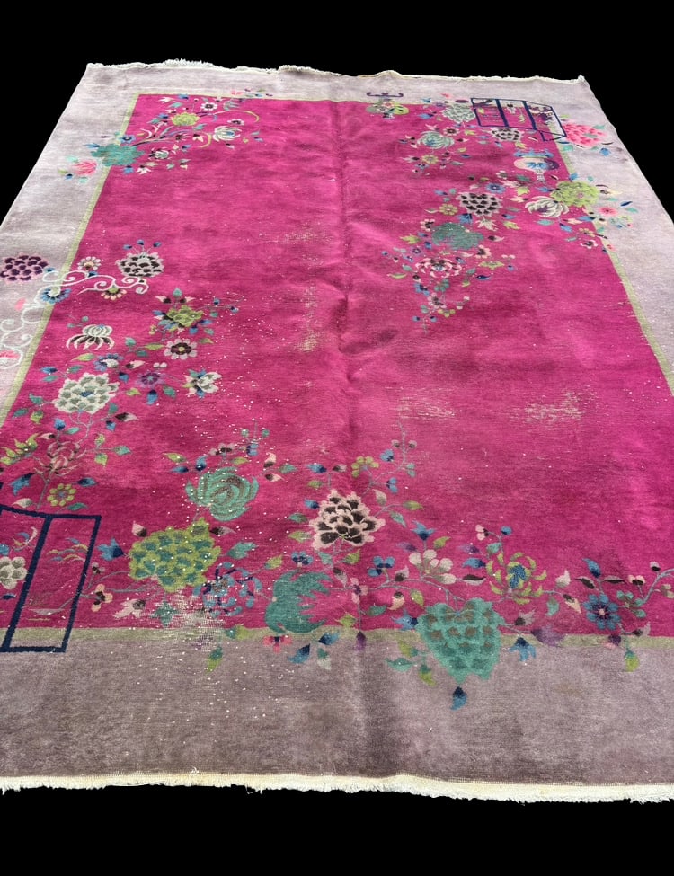 1930s Chinese Art Deco Rug with Floral Motif (1 of 8)