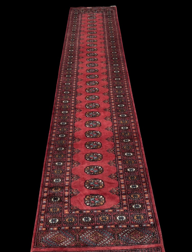 Large Pakistani Bokhara Style Hand Knotted Wool Runner Rug 145 x 32 in. (1 of 7)