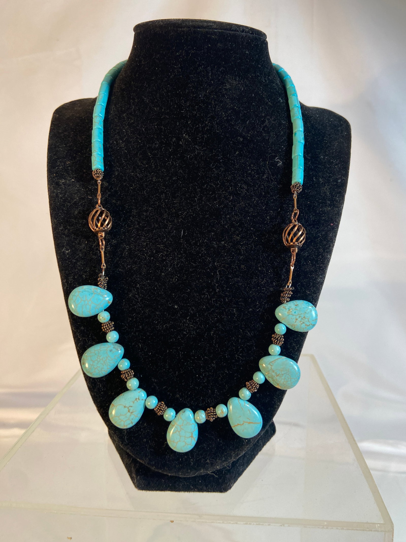 Turquoise Style Bead Necklace with Copper Tone Accents (1 of 4)