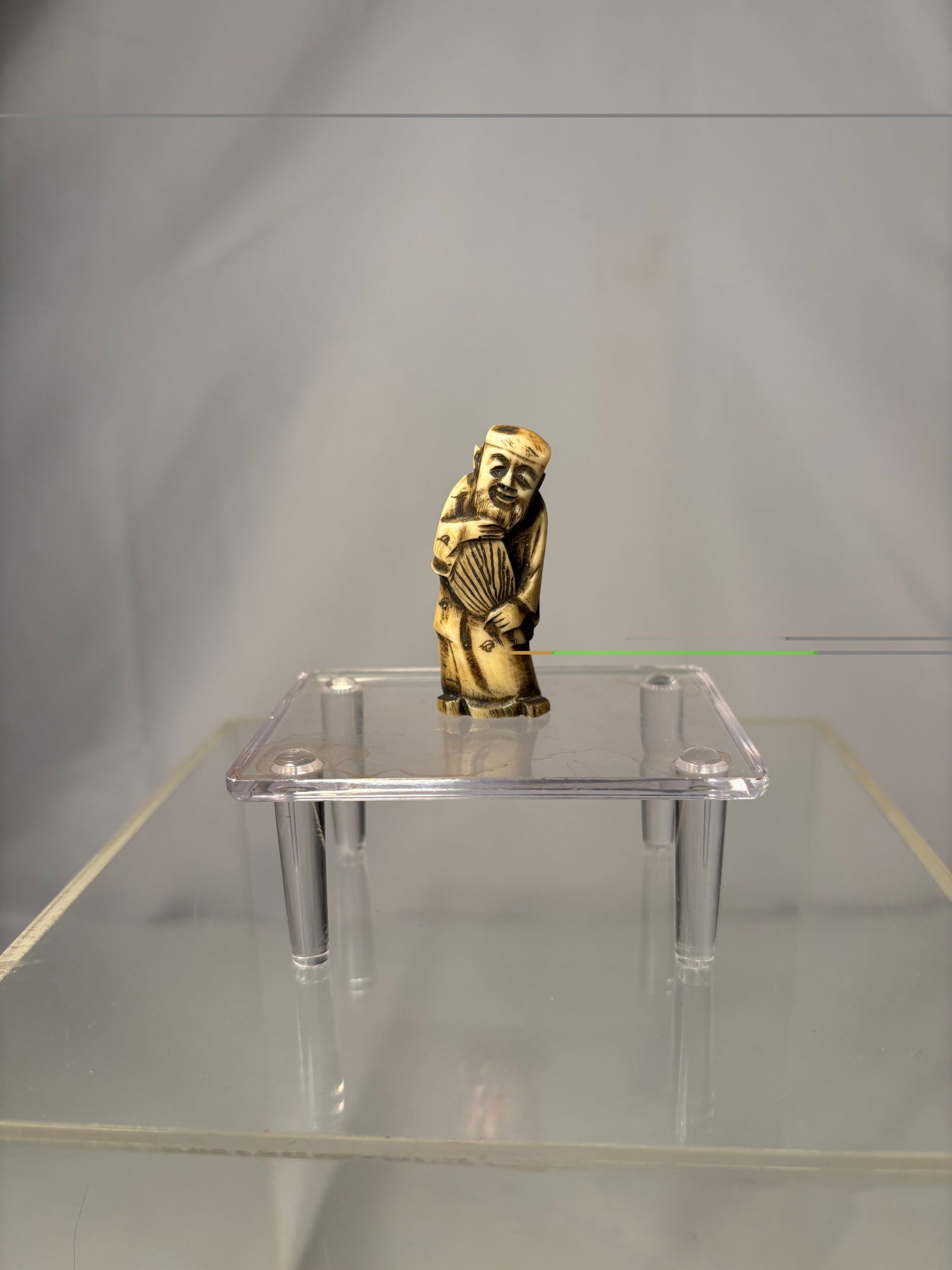 A Japanese Figural Netsuke, Carved Bone Standing Figure, Signed (Hisakazu / Ky?ichi) (1 of 6)