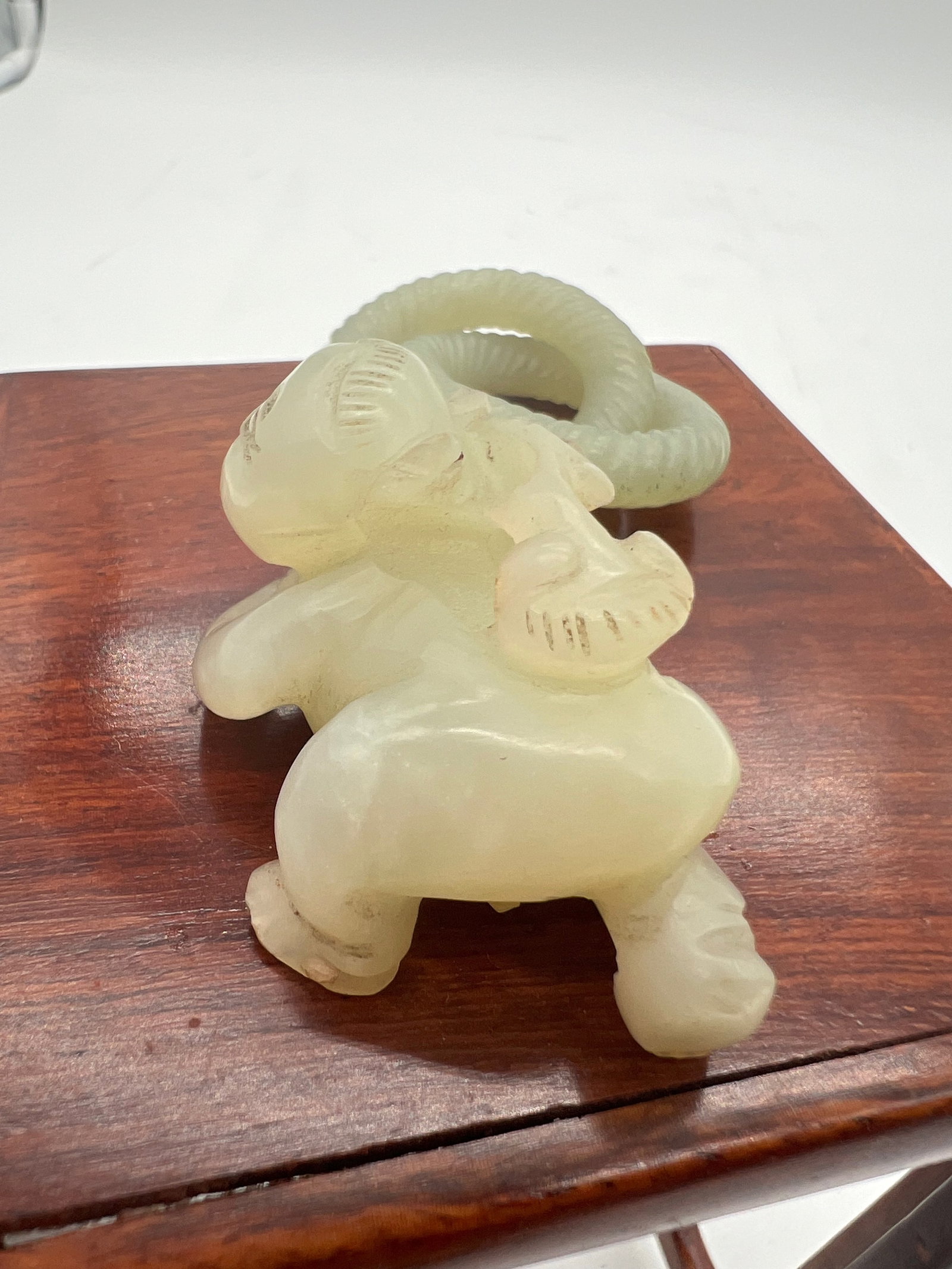 A Jade Boy Statue and two coiled circle Jade Ring - 3