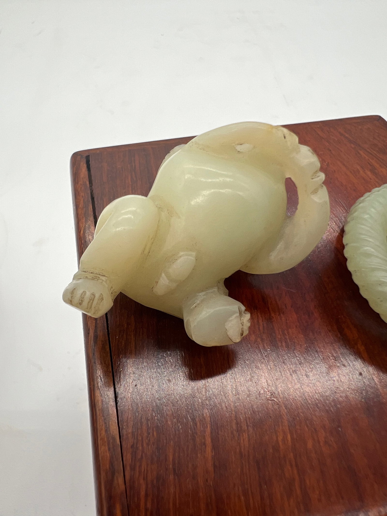 A Jade Boy Statue and two coiled circle Jade Ring - 5