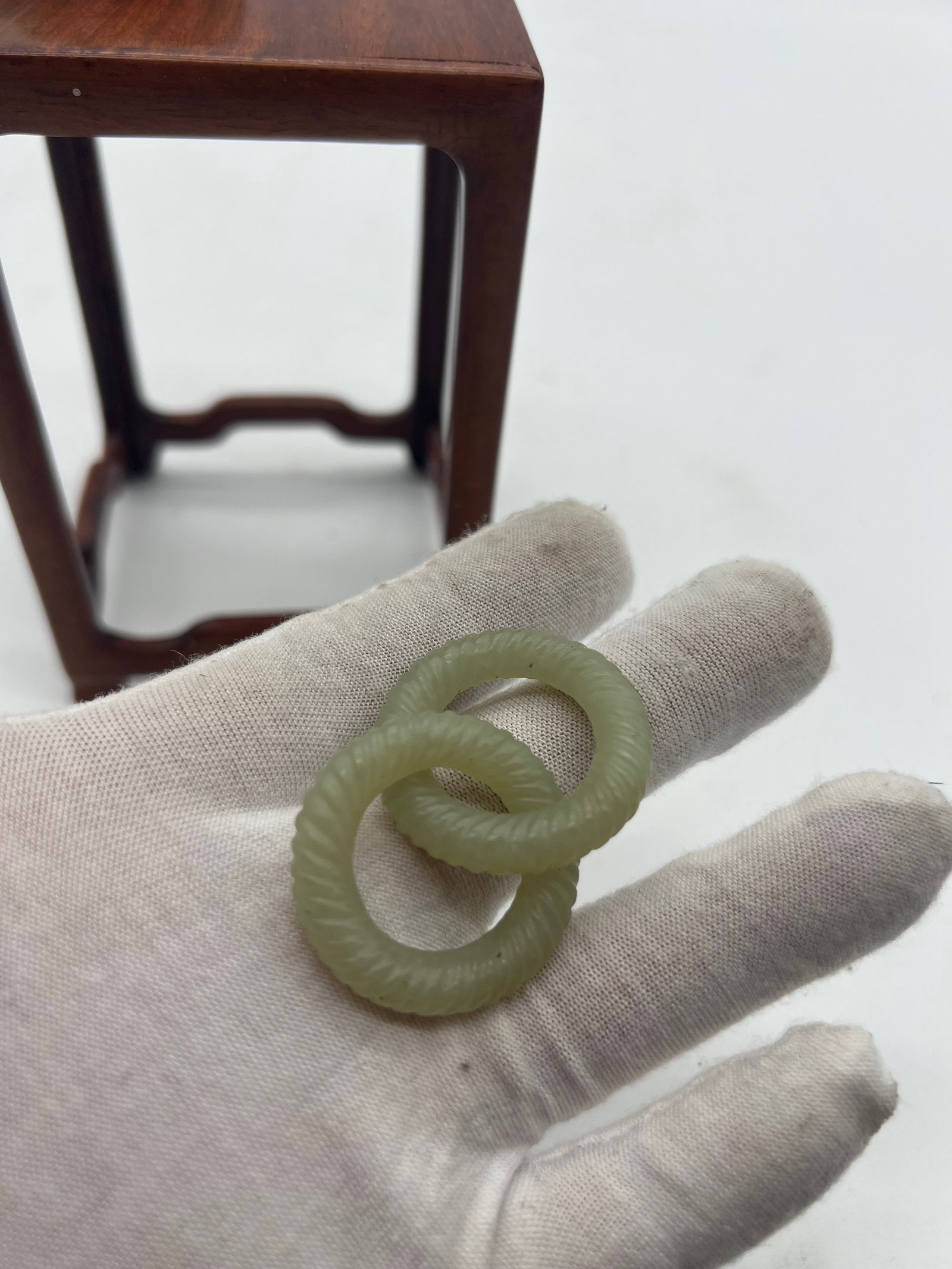 A Jade Boy Statue and two coiled circle Jade Ring - 6