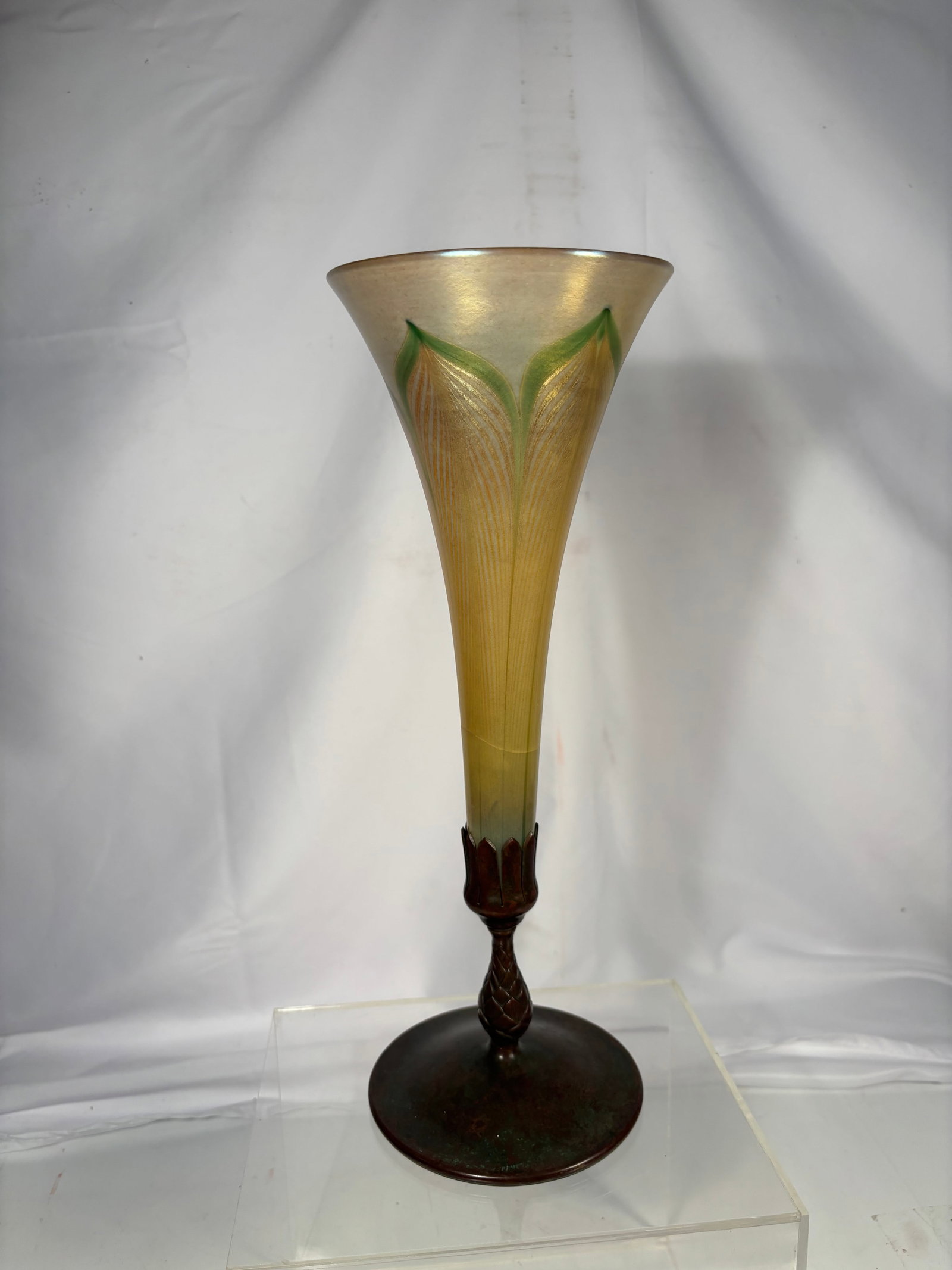 Tiffany Studios New York Favrile Glass and Bronze Vase No. 1043, H: 15 In. (1 of 12)