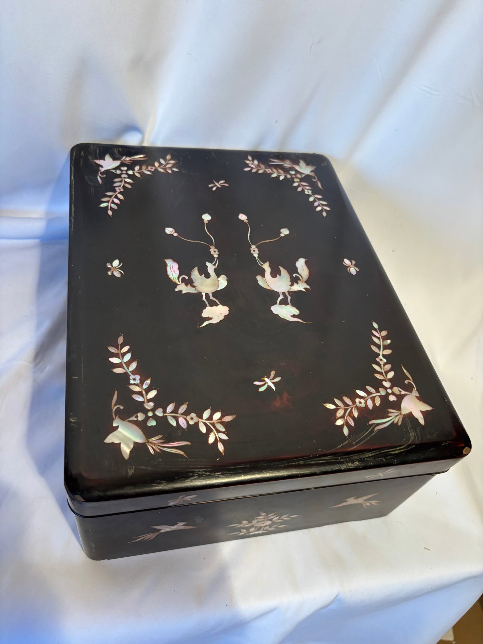 Japanese Black Lacquer Cabinet or Jewelry Box with Mother-of-Pearl Inlay (1 of 9)