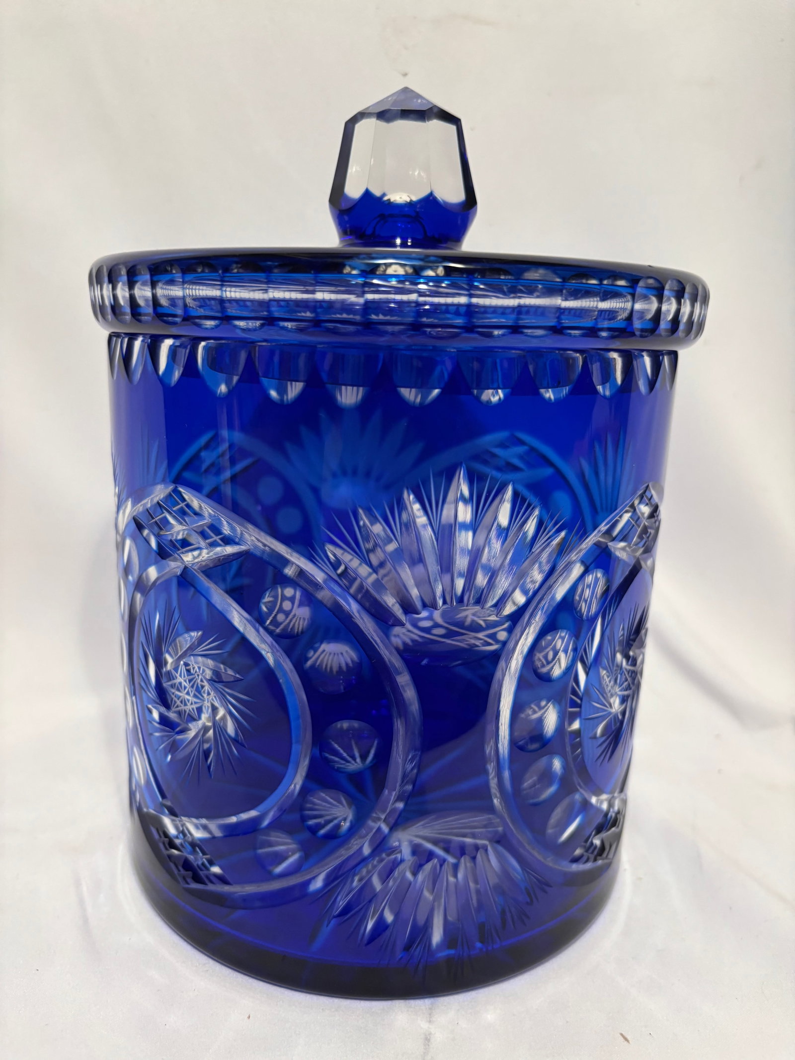 Bohemian Cobalt Blue Cut Crystal Covered Jar, 20th Century (1 of 11)