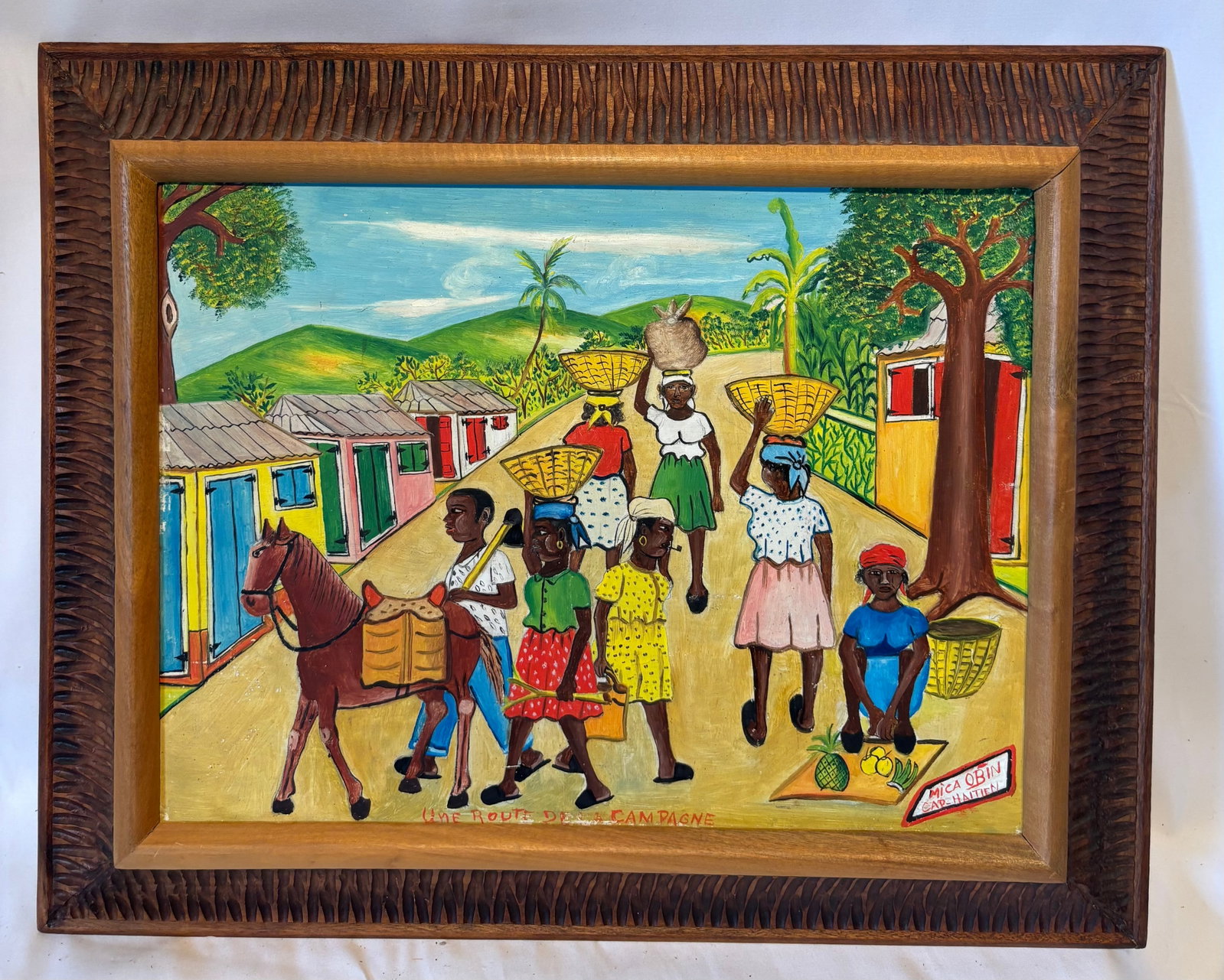 Mica Obin (Haitian, 20th Century), “Une Route de Campagne,?? Cap-Haïtien Folk Art Oil on Canvas (1 of 5)