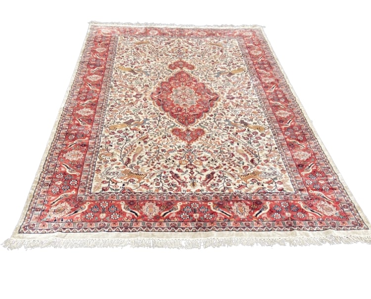 Persian Tabriz Style Wool & Silk Hunting Scene Rug w/ Animal Motifs (1 of 17)