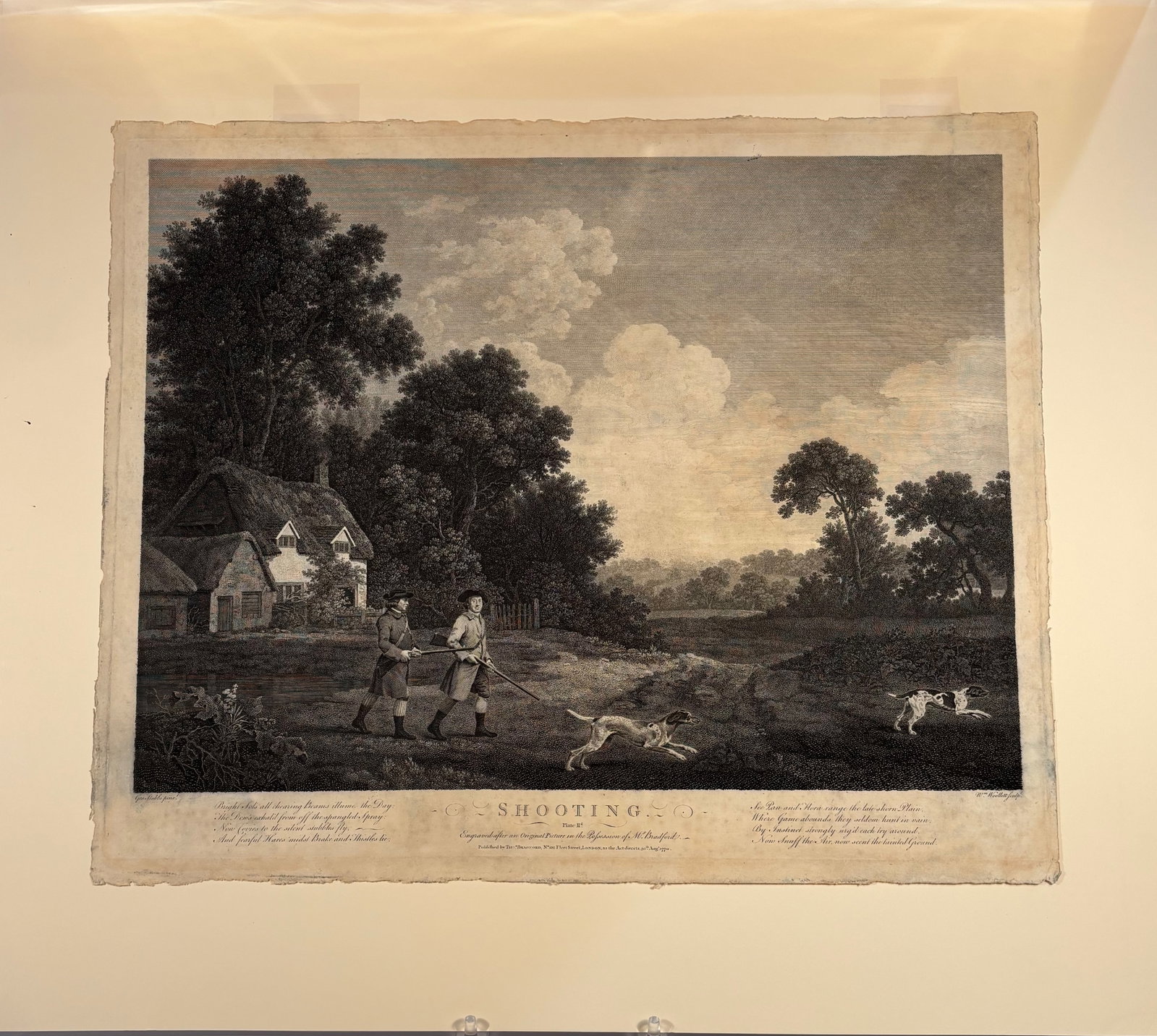George Stubbs (1724–1806) ,after, Shooting, Plate II, engraving by William Woollett, 1770: After George Stubbs (1724–1806), Shooting, Plate II. Engraved by William Woollett (1735–1785). Published by Thomas Bradford, London, 30 August 1700. Engraving with etching, the fifth and final sta