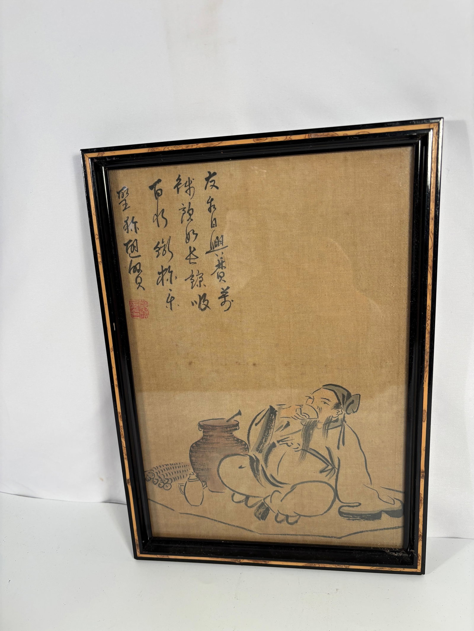Jeong Tae-young (Korean) Ink on paper, inscribed and sealed: 19th century or early ; Jeong Tae-young (Korean)Scholar Drinking Beneath the Willow — Ink on paper, inscribed and sealedInk on paper, depicting a seated scholar leisurely drinking wine beside a larg