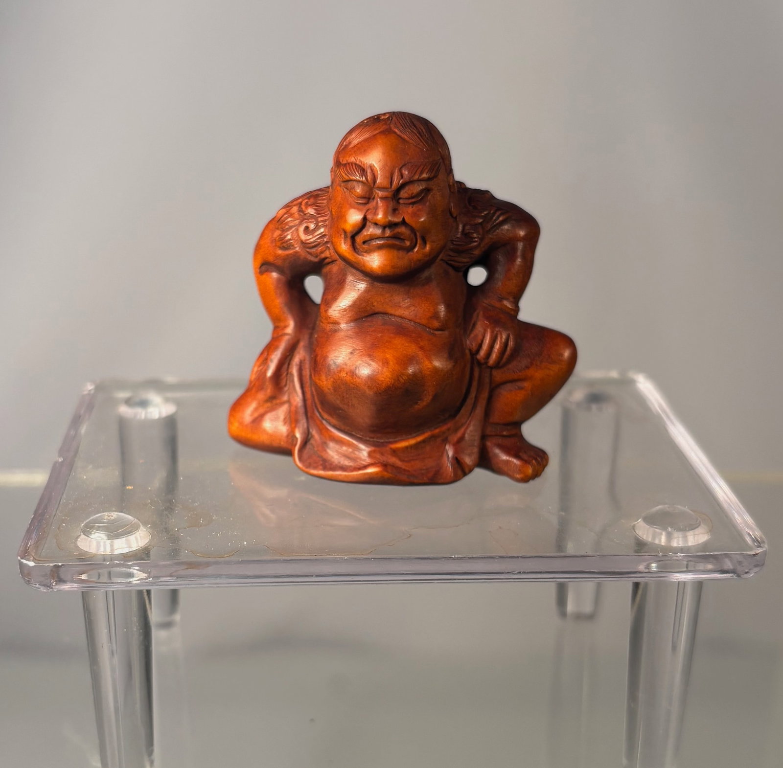 A Japanese Boxwood Netsuke of Daruma (Bodhidharma), Signed Gyokuseki (1 of 10)