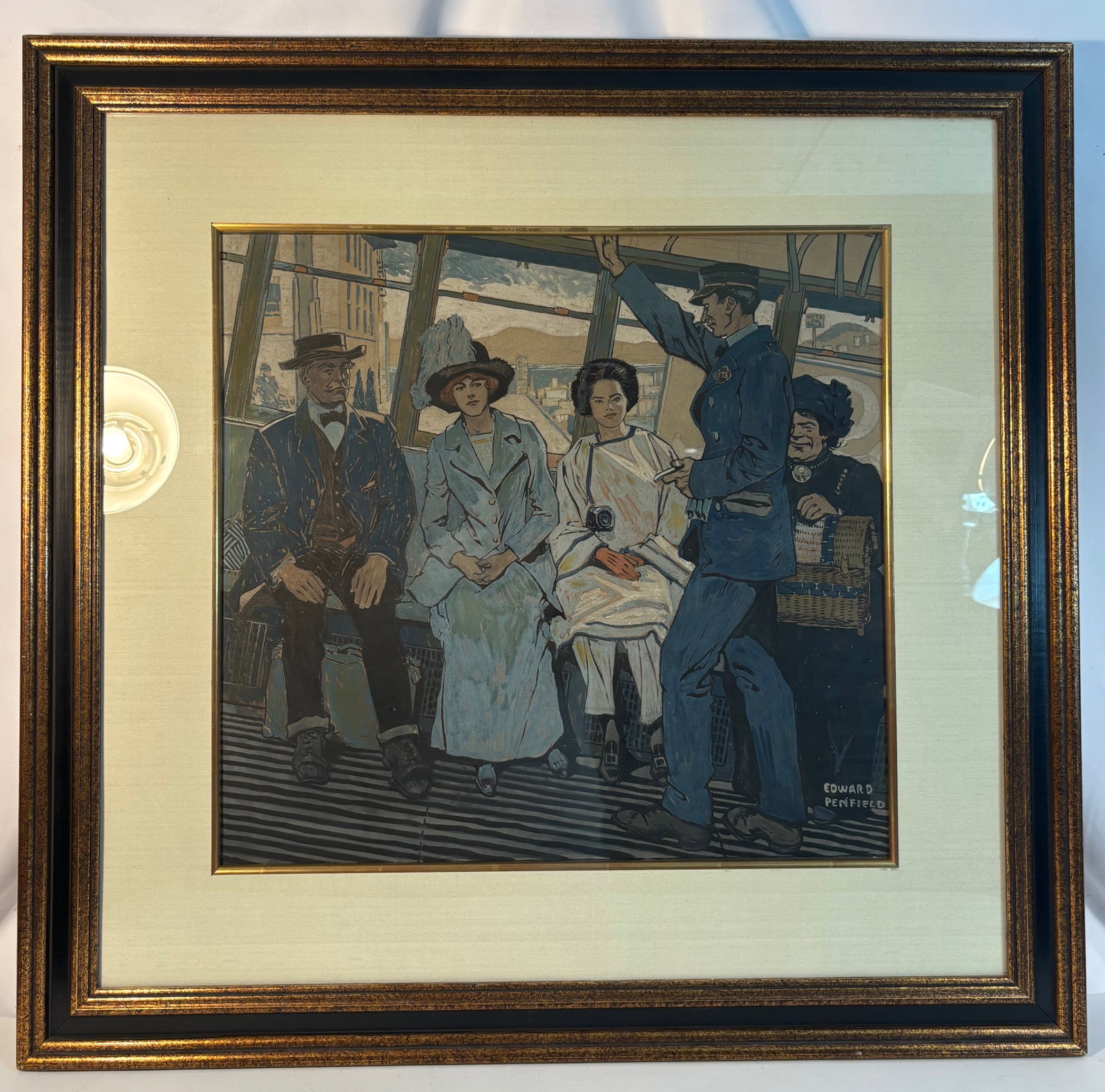 Edward Penfield (American, 1866–1925), The Elevated (Harper’s Magazine, August 1897), Original: An original chromolithograph created by Edward Penfield for Harper’s Magazine, August 1897. The image portrays elegantly dressed passengers riding New York’s elevated railway, executed in Penfield