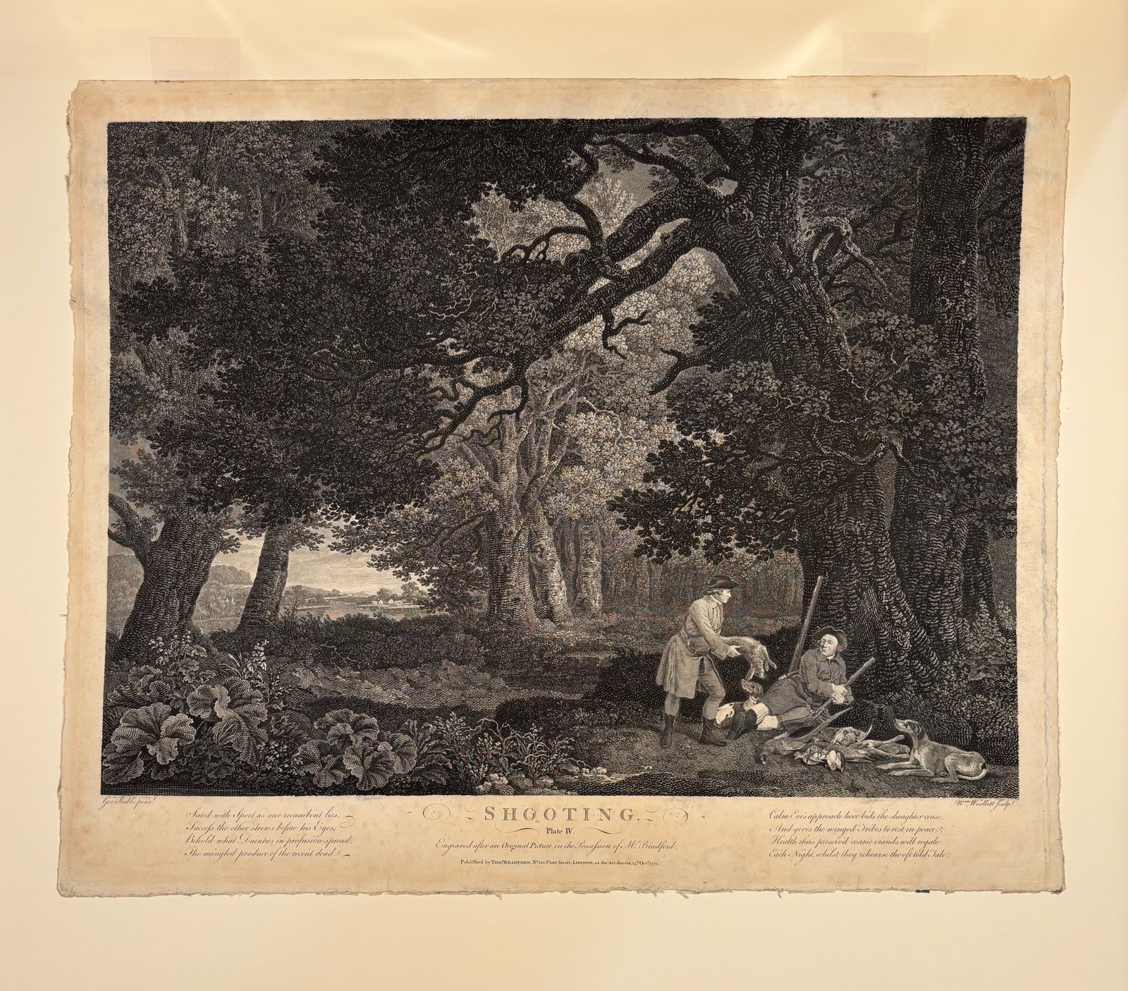 George Stubbs (1724–1806), after, engraved by William Woollett — Shooting, Plate IV, 1771: Engraving with etching by William Woollett, after a painting by George Stubbs, Shooting, Plate IV, published by Thomas Bradford, London, 25 October 1771. One of the celebrated sporting engravings by W