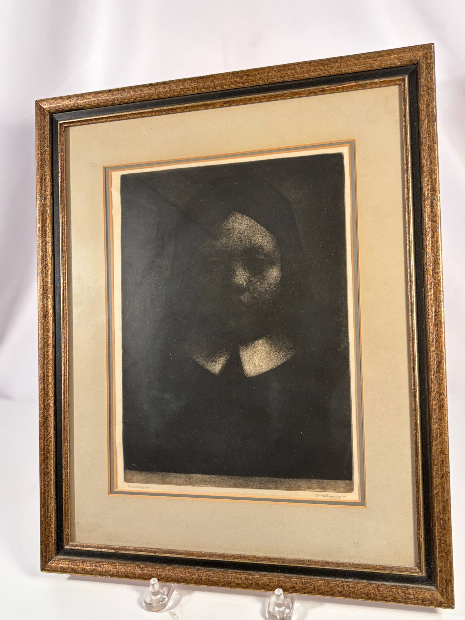 William Strang (Scottish, 1859–1921); Portrait of a Gentleman — Mezzotint, hand-signed “Wm: A finely executed mezzotint portrait by William Strang (Scottish, 1859–1921), depicting a seated gentleman in three-quarter view, rendered in Strang’s characteristic dark, atmospheric tones. Print