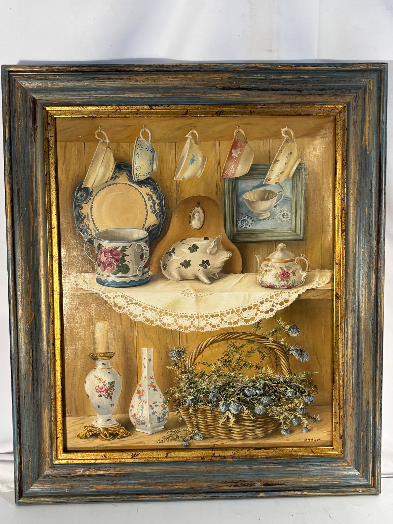 European School, Mid-20th Century, Signed Still Life Oil on Canvas (1 of 10)