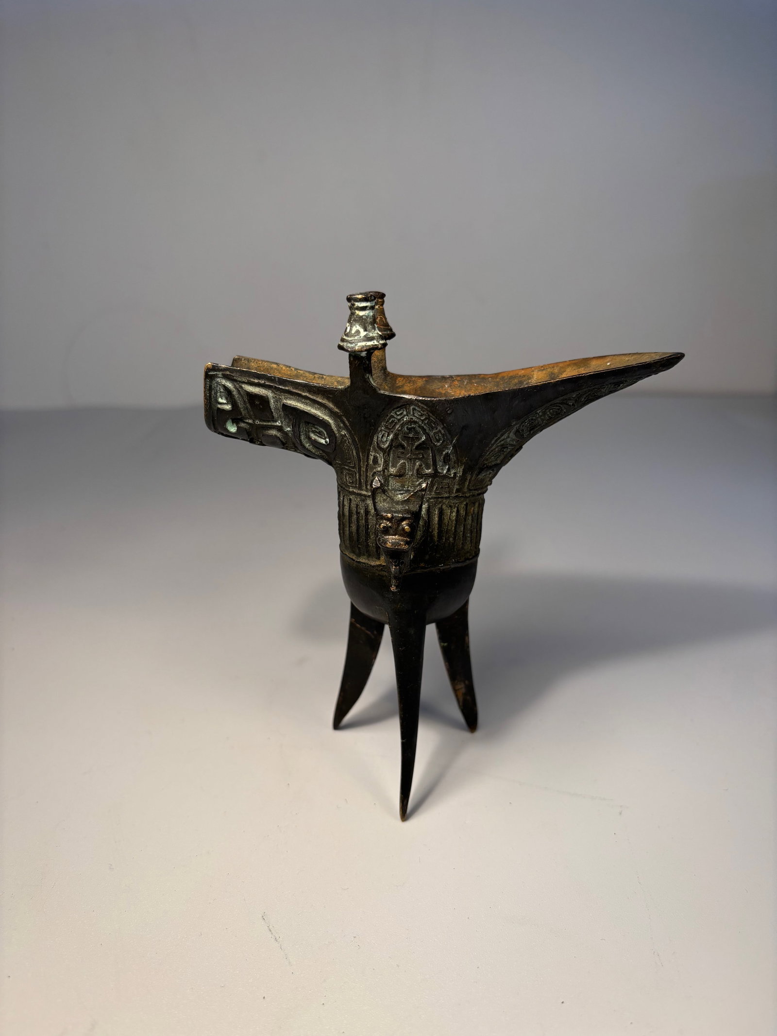 A Chinese Bronze Ritual Wine Vessel Cup: Ming Dynasty (1368-1644) or later; From an old Northshore Chicago family collection.Dimensions?Height: 5 3/4 inches ;