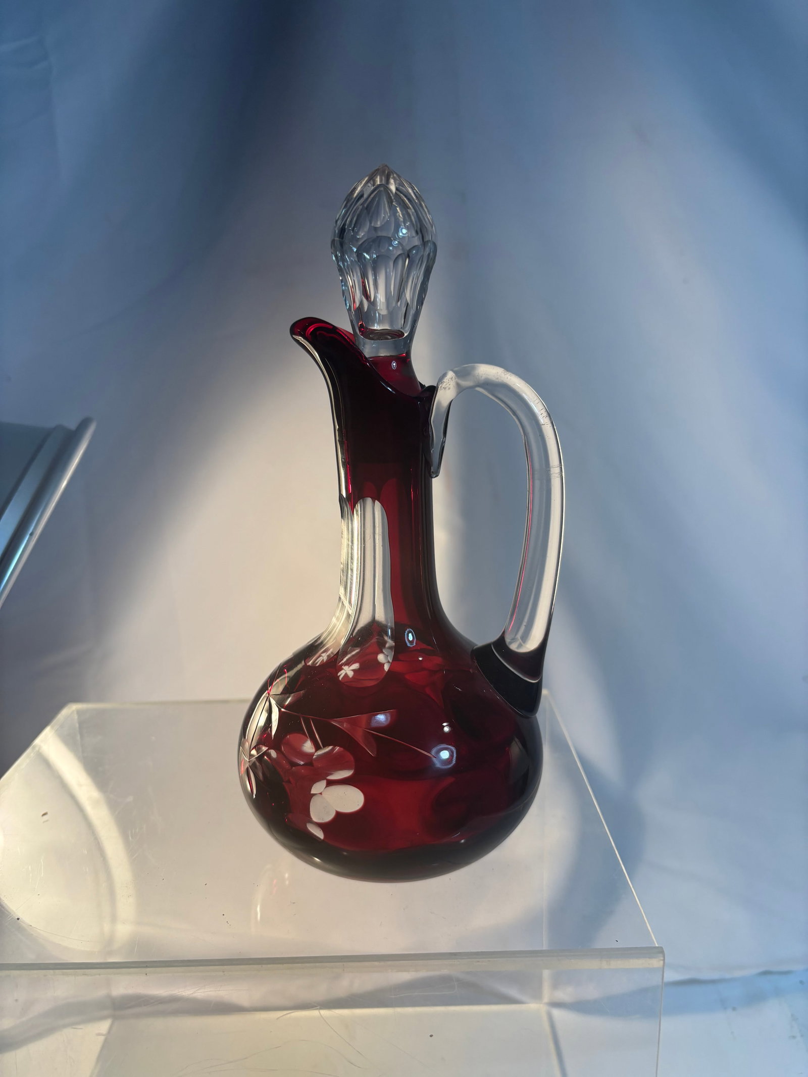 Vintage Bohemian Czech Ruby Cut Glass Perfume Bottle with Stopper (1 of 6)