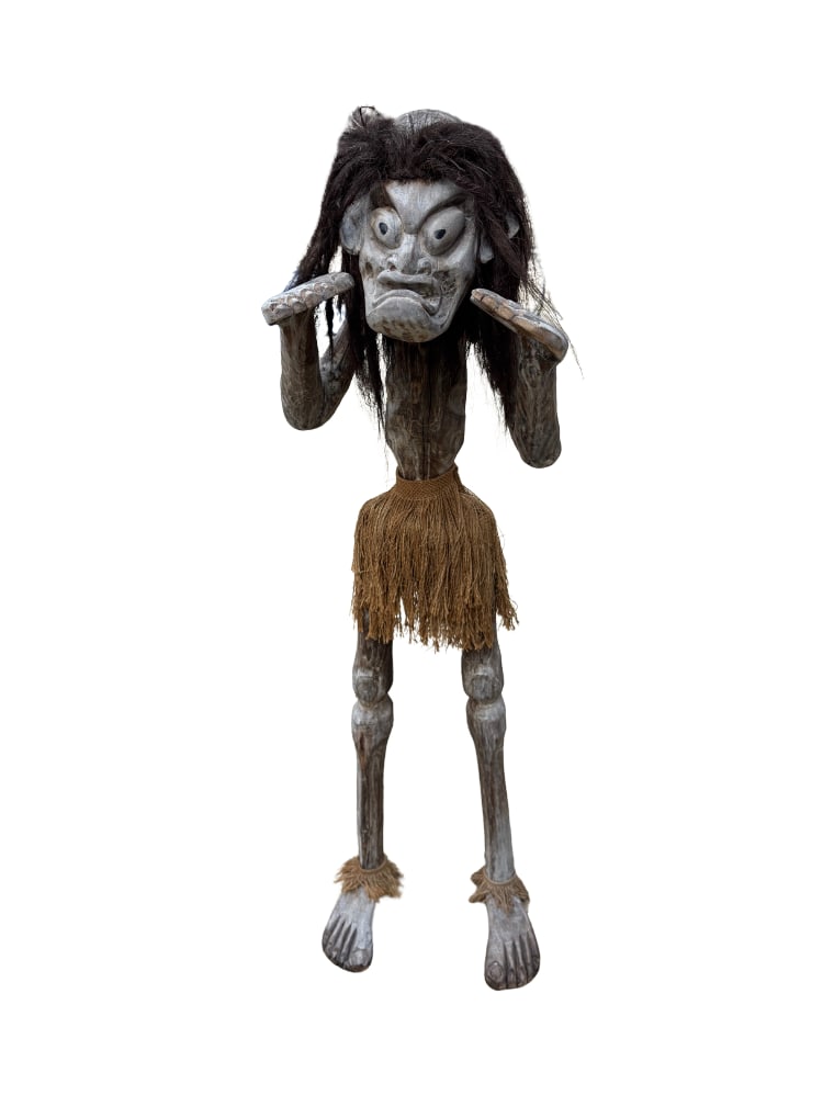 An African Tribal Carved Wood Figure with Fiber Hair and Raffia Skirt (1 of 10)
