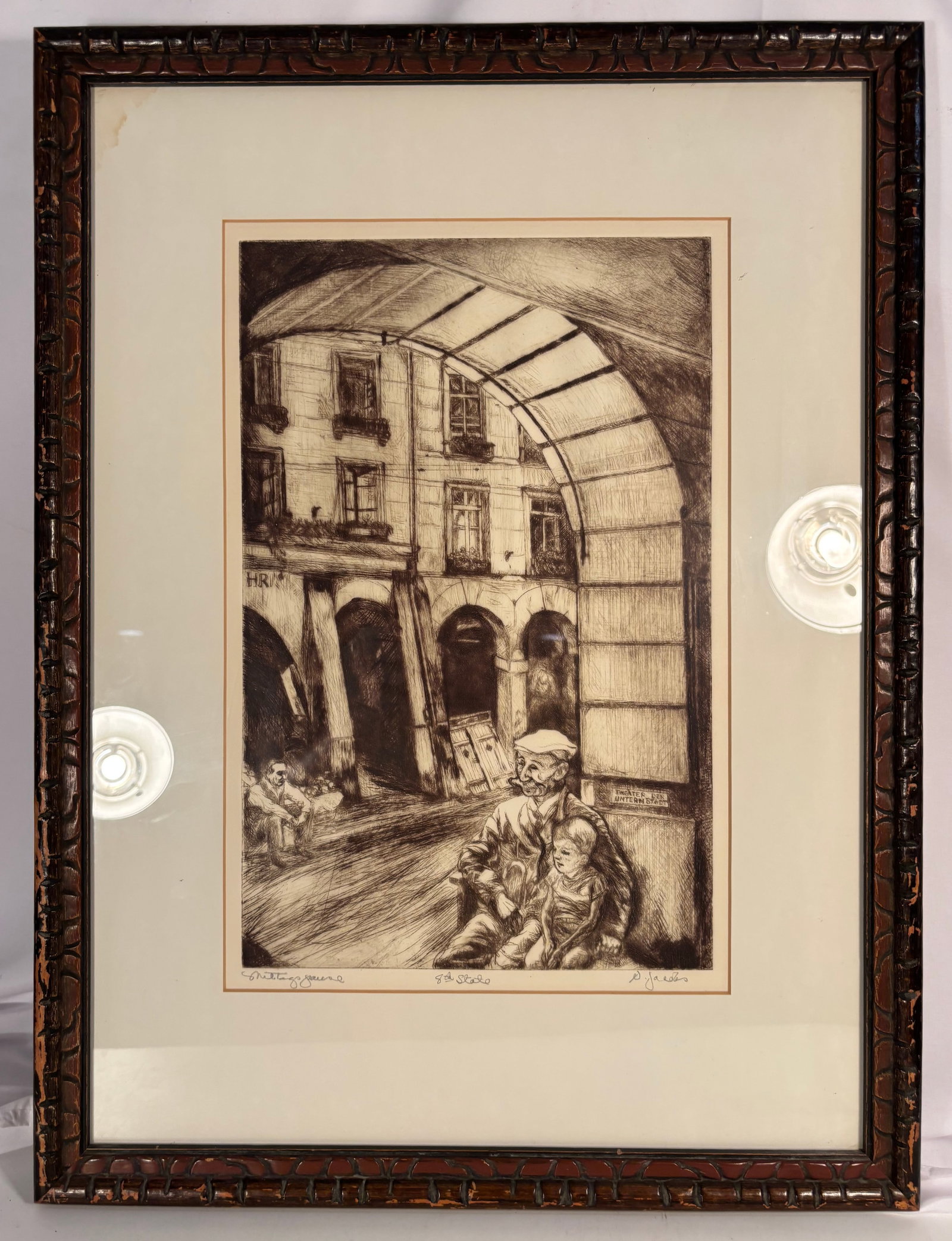 Abraham Jacobs (1904–1960) Mittagspause (Lunch Break), 8th State, Original signed etching. (1 of 8)