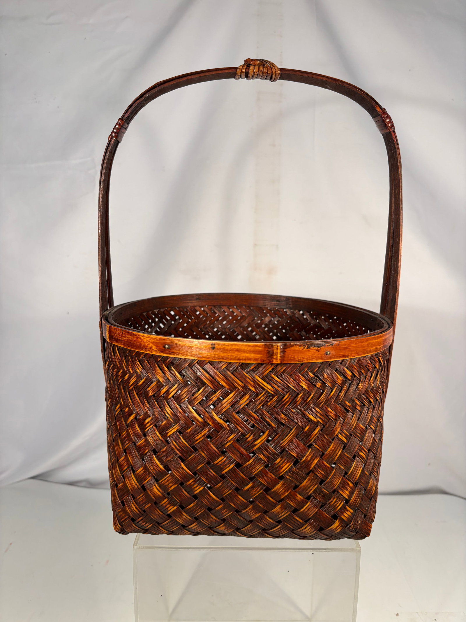Japanese Handwoven Bamboo Ikebana Basket with Arched Handle (1 of 8)