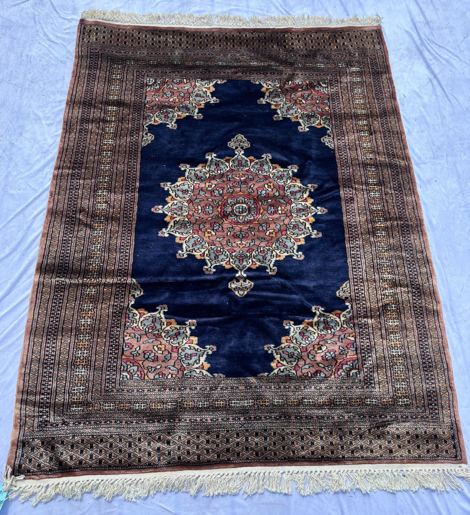 Fine Pakistani Bokhara Style Rug, Silk Blend, Navy Field, 71 x 49 (1 of 9)