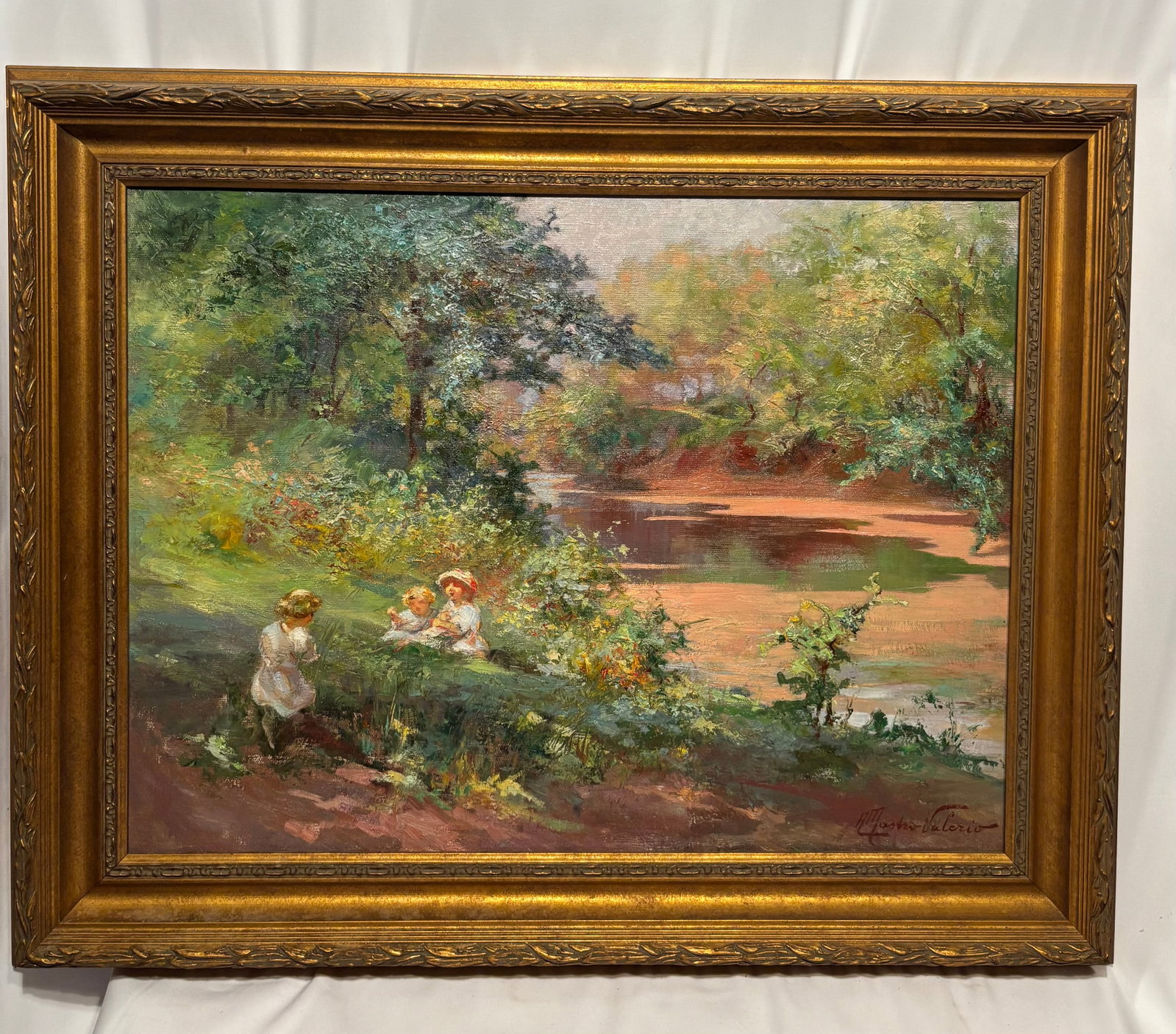 Alessandro Mastro-Valerio (1887-1953) Oil on Canvas Landscape with Children (1 of 10)