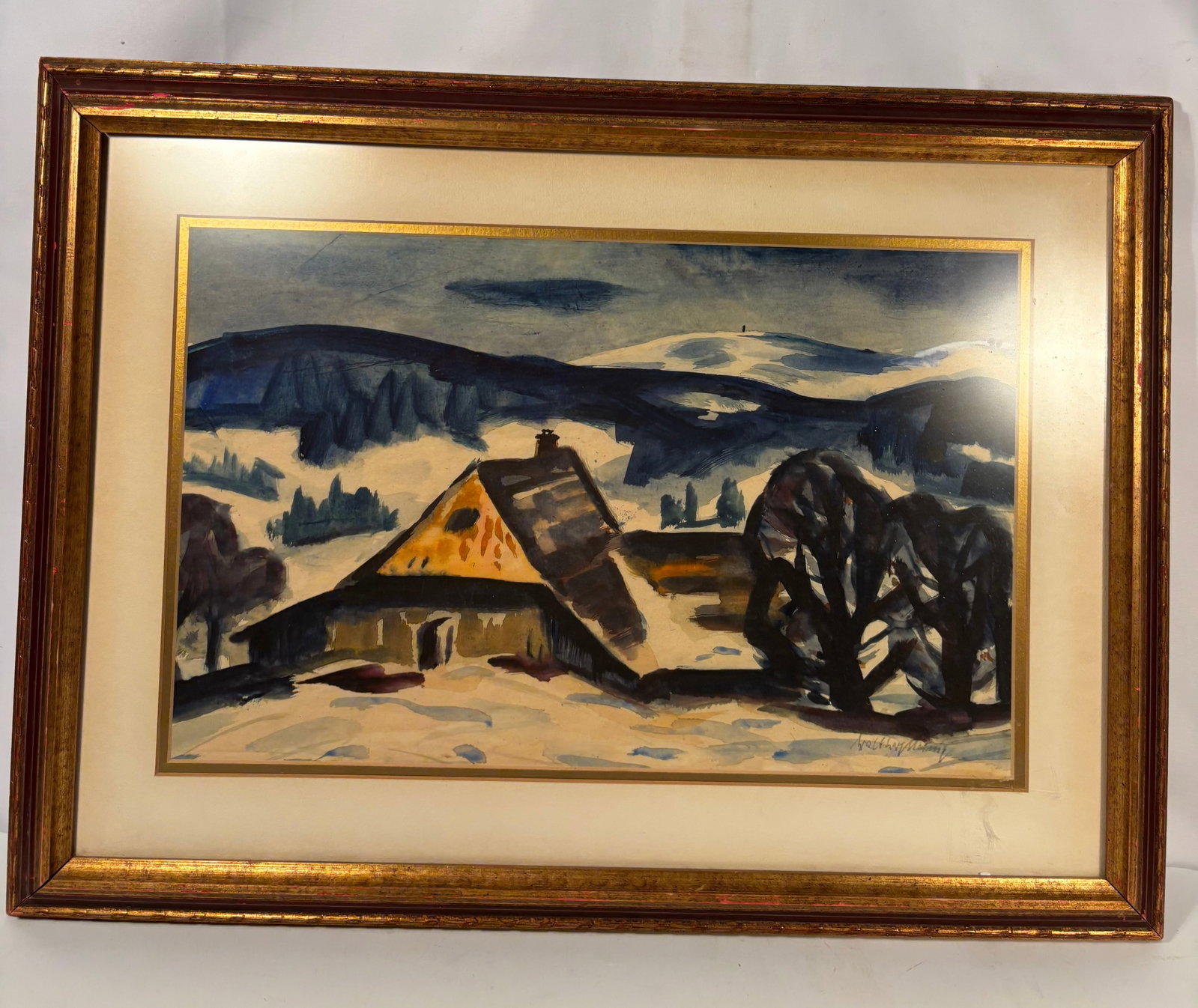 Walther Meinig (German, 1902–1987) Black Forest Winter Farmhouse Watercolor (1 of 8)