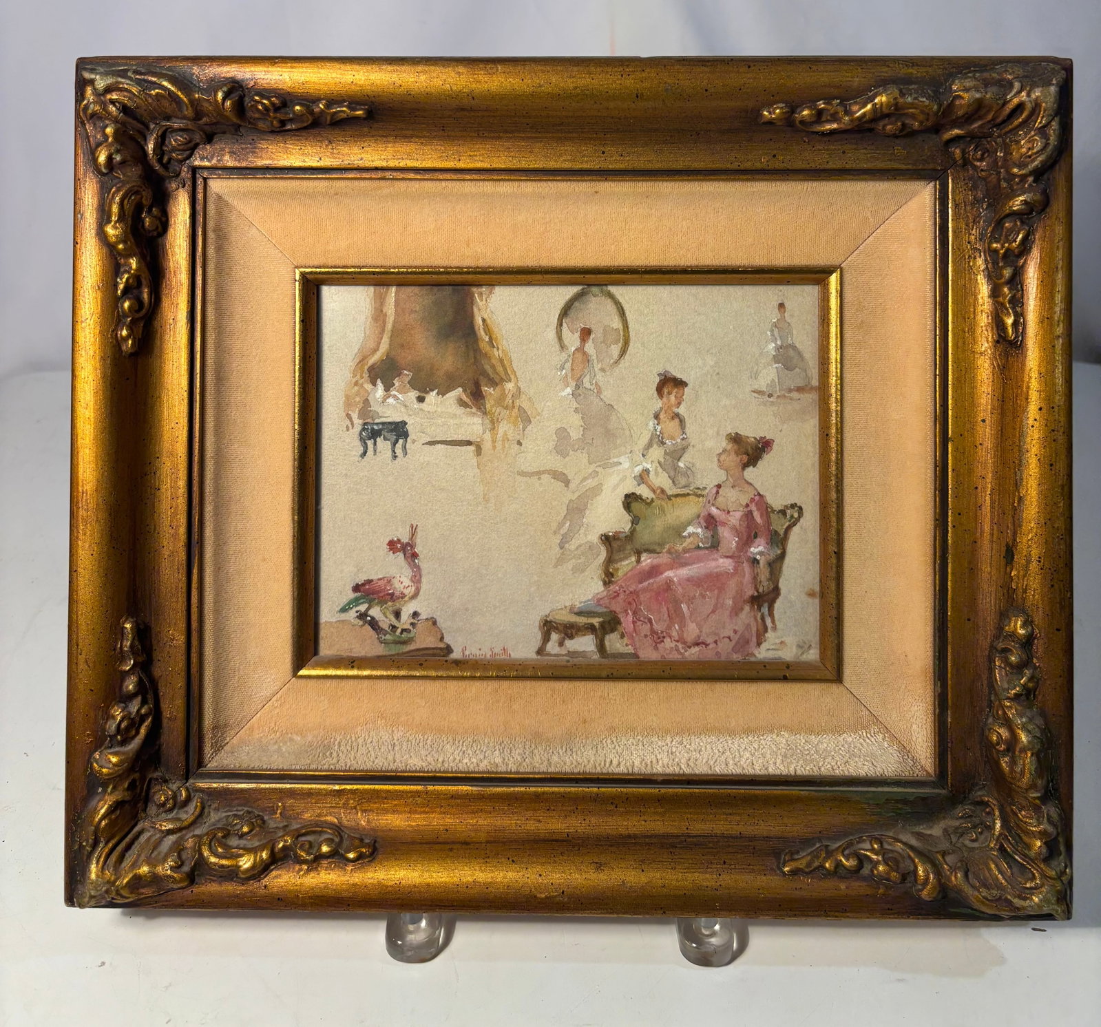 Framed Decorative Watercolor Interior Scene, Signed by Craig Smith (1 of 8)