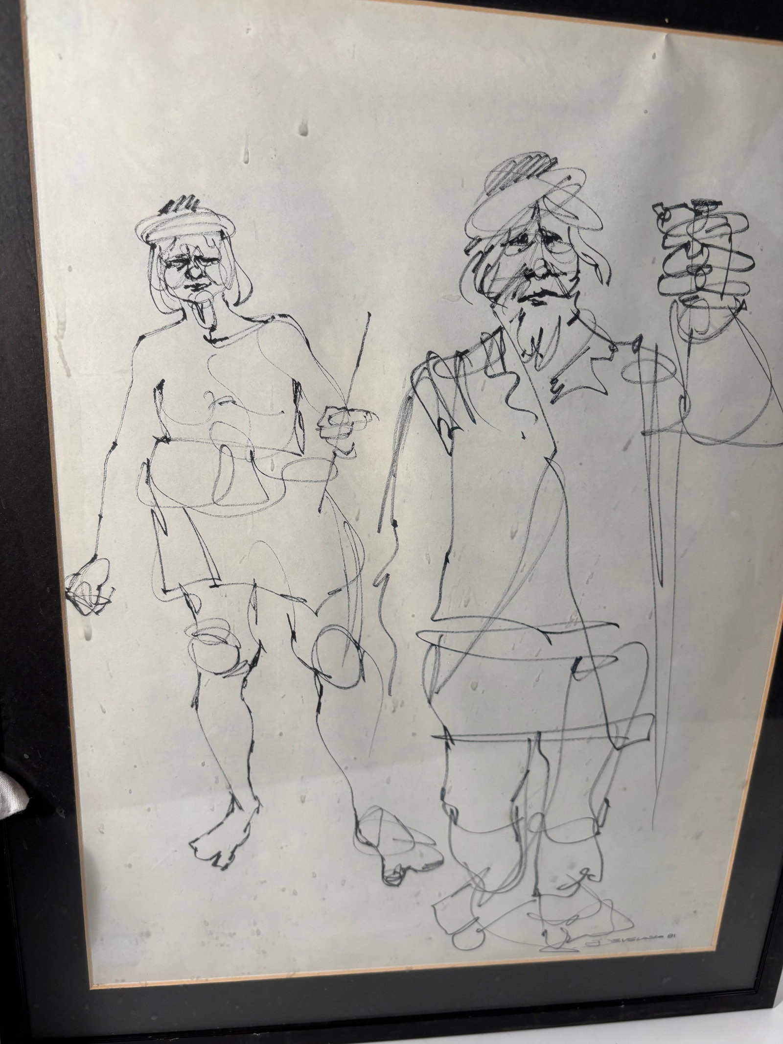 Signed J. Evelasco 1981 Continuous Line Figure Drawing - 3