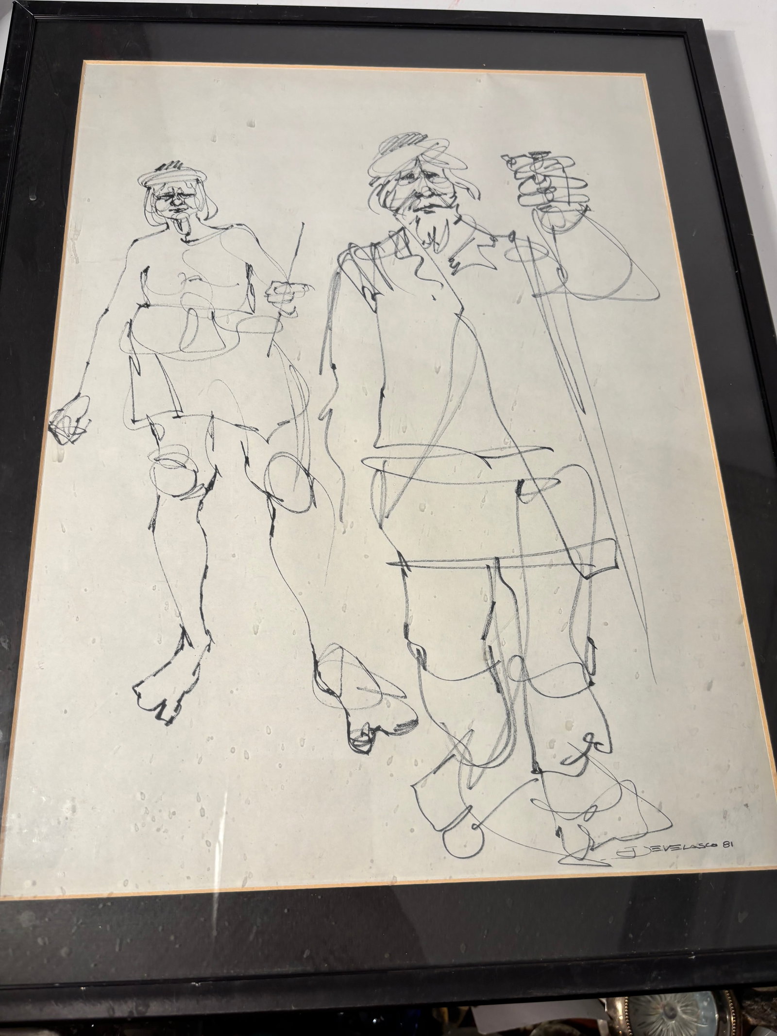 Signed J. Evelasco 1981 Continuous Line Figure Drawing - 7