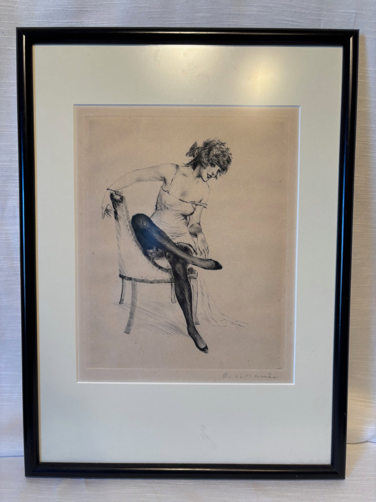 Carl Josef Bauer(1897-1989) Art Deco Etching Woman Seated