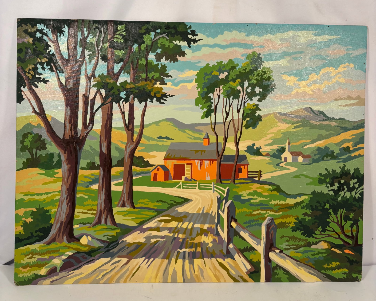 Vintage Folk Art Rural Farm Landscape Painting (1 of 5)