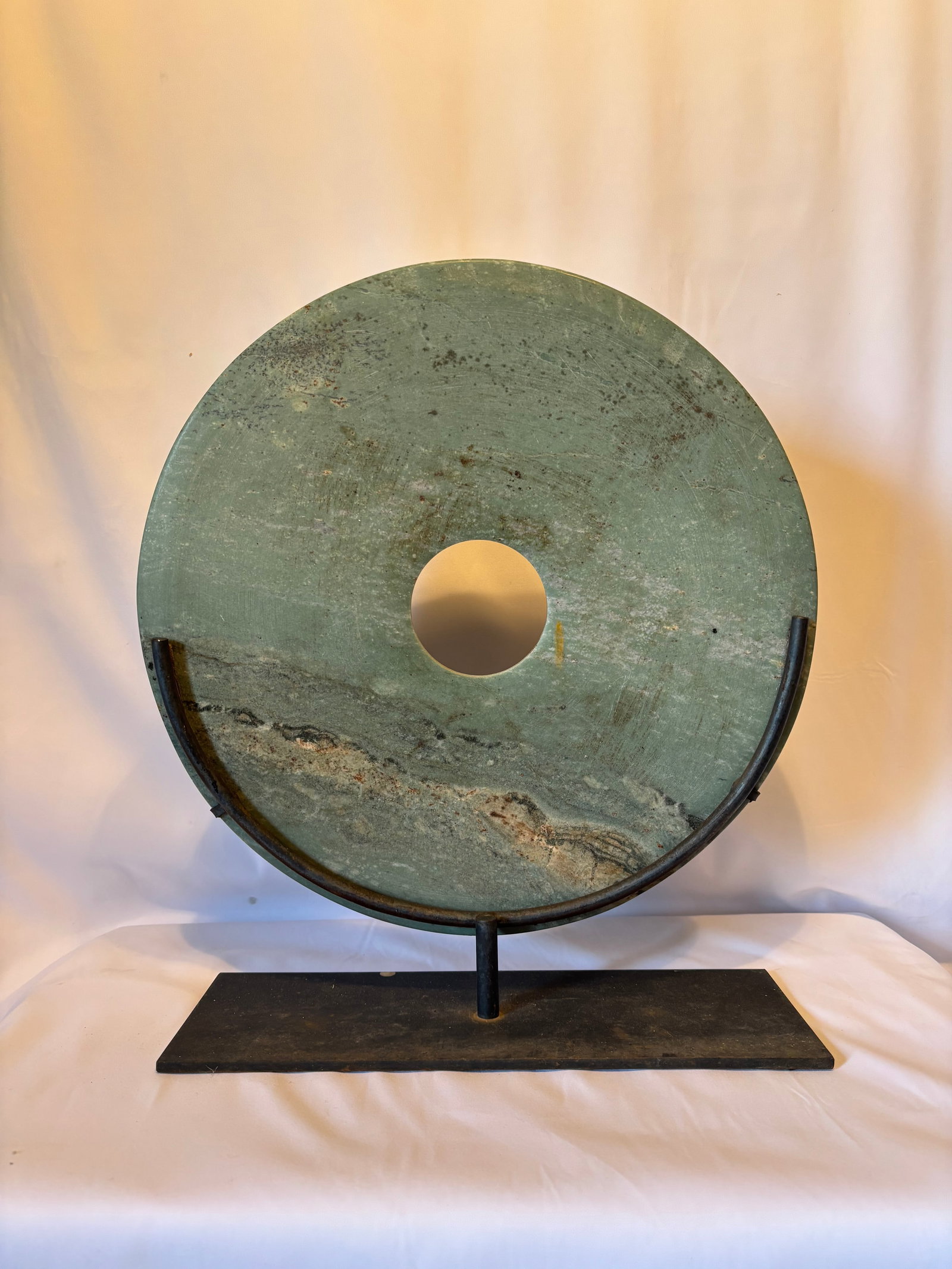 Monumental Chinese Style Green Hardstone Bi Disc on Stand (1 of 5)