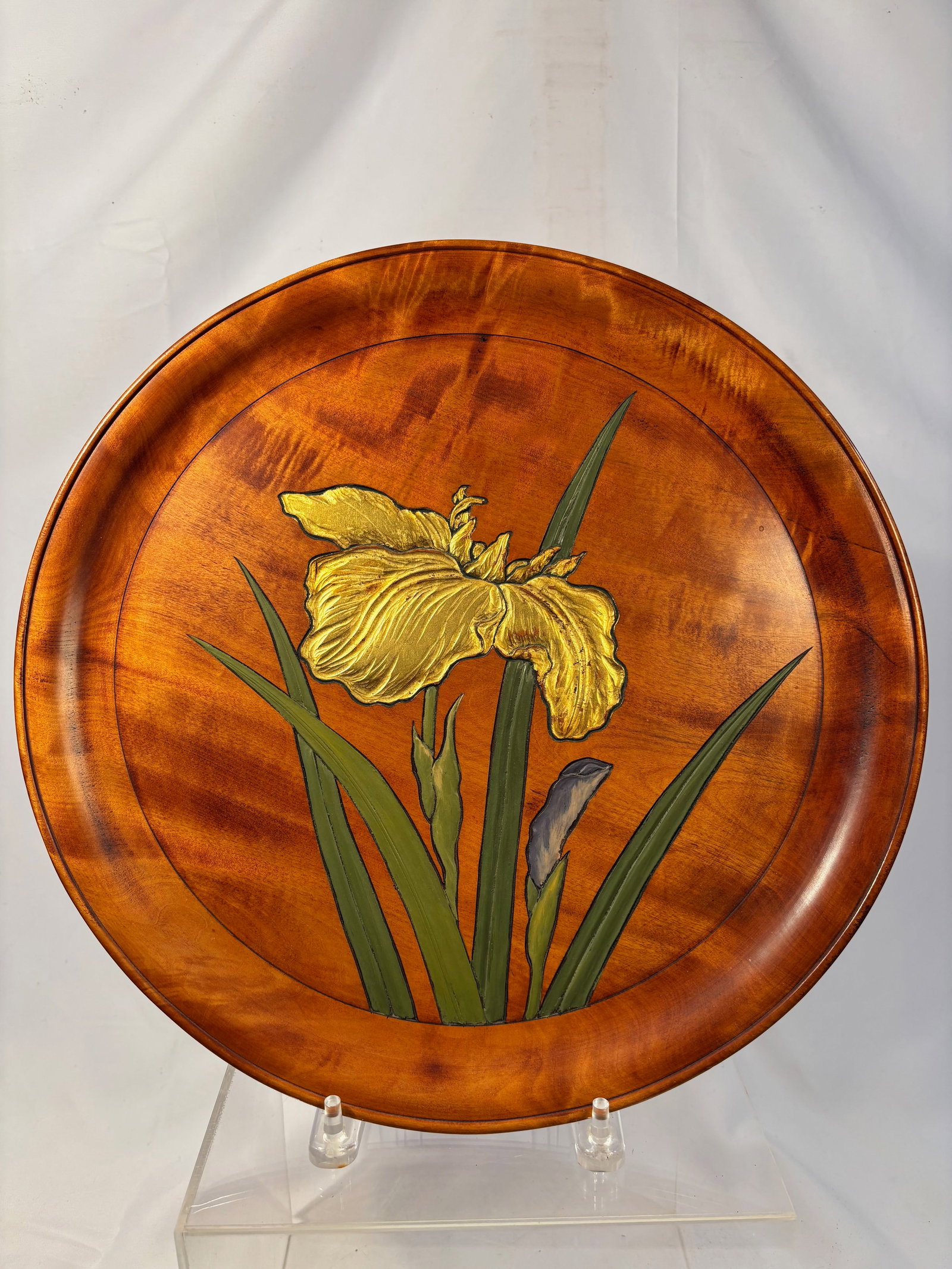 Japanese Lacquered Wooden Tray with Gold Decoration and Iris Motif, Marked to Underside (1 of 6)