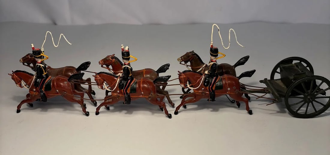 Vintage Tinplate Toy – Six Horse Drawn Military Cannon Carriage with Riders (1 of 6)