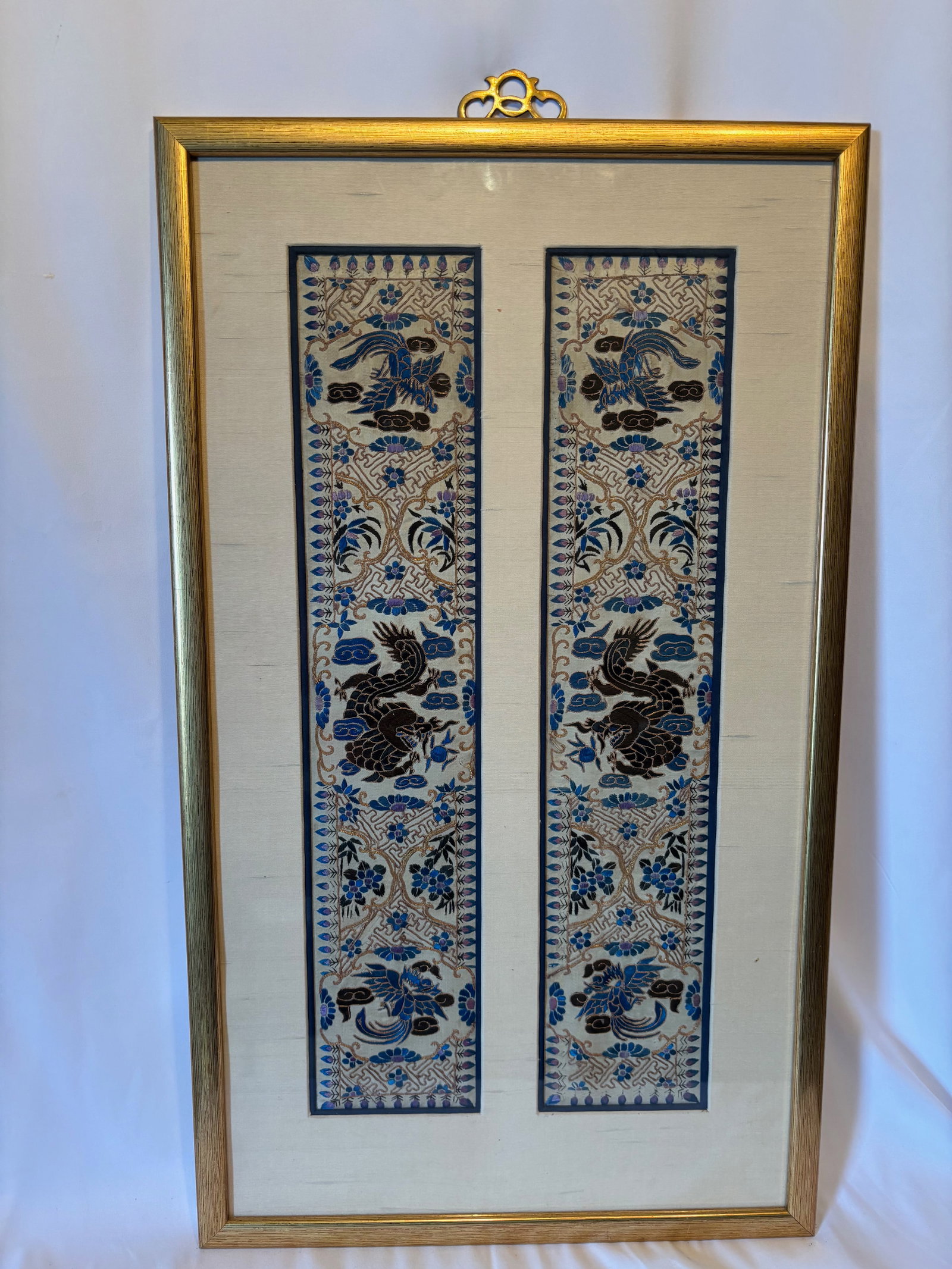 Chinese Embroidered Phoenix Silk Panels Framed (1 of 9)