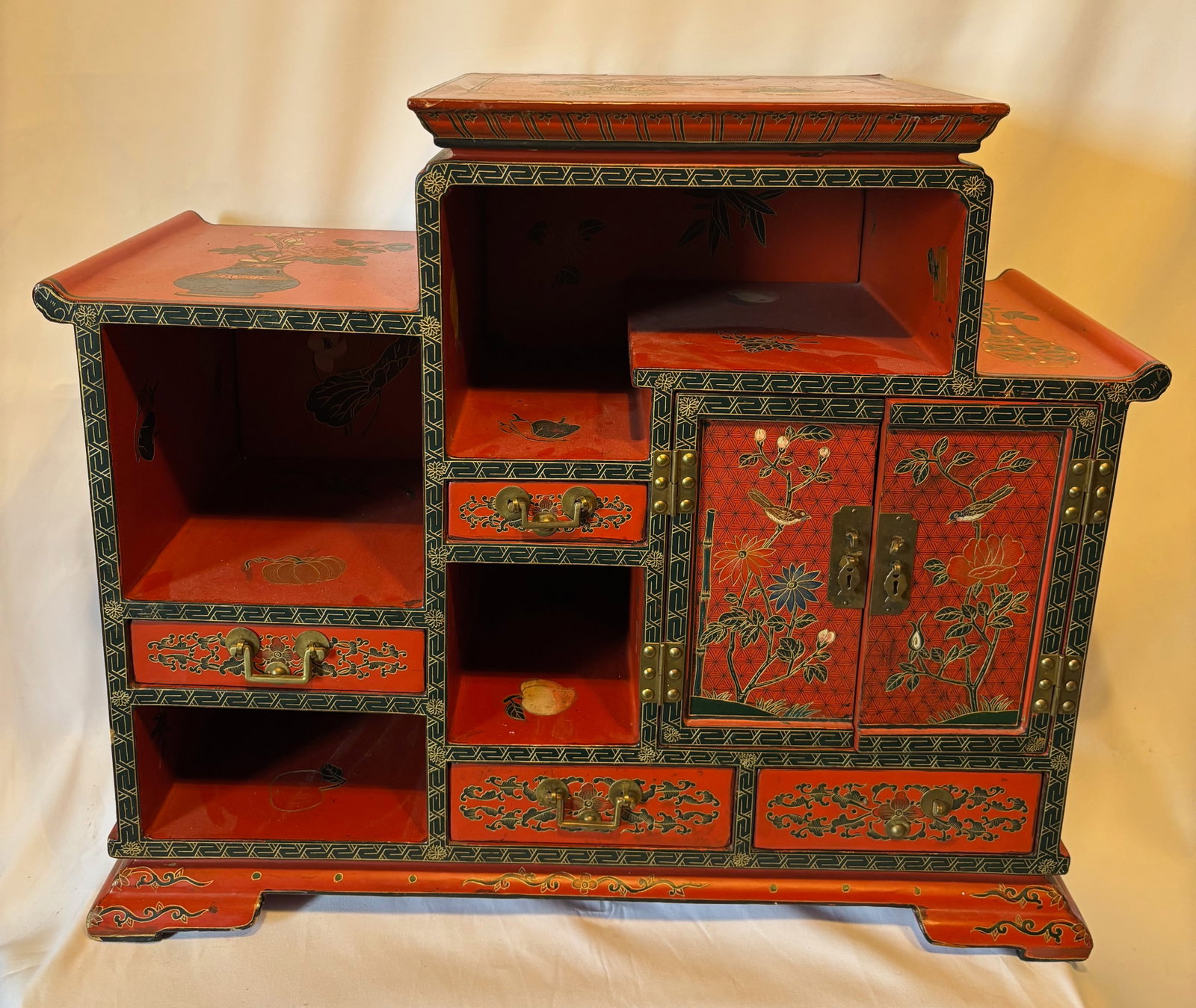 Chinese Red Lacquer Style Cabinet / Jewelry Chest (1 of 16)
