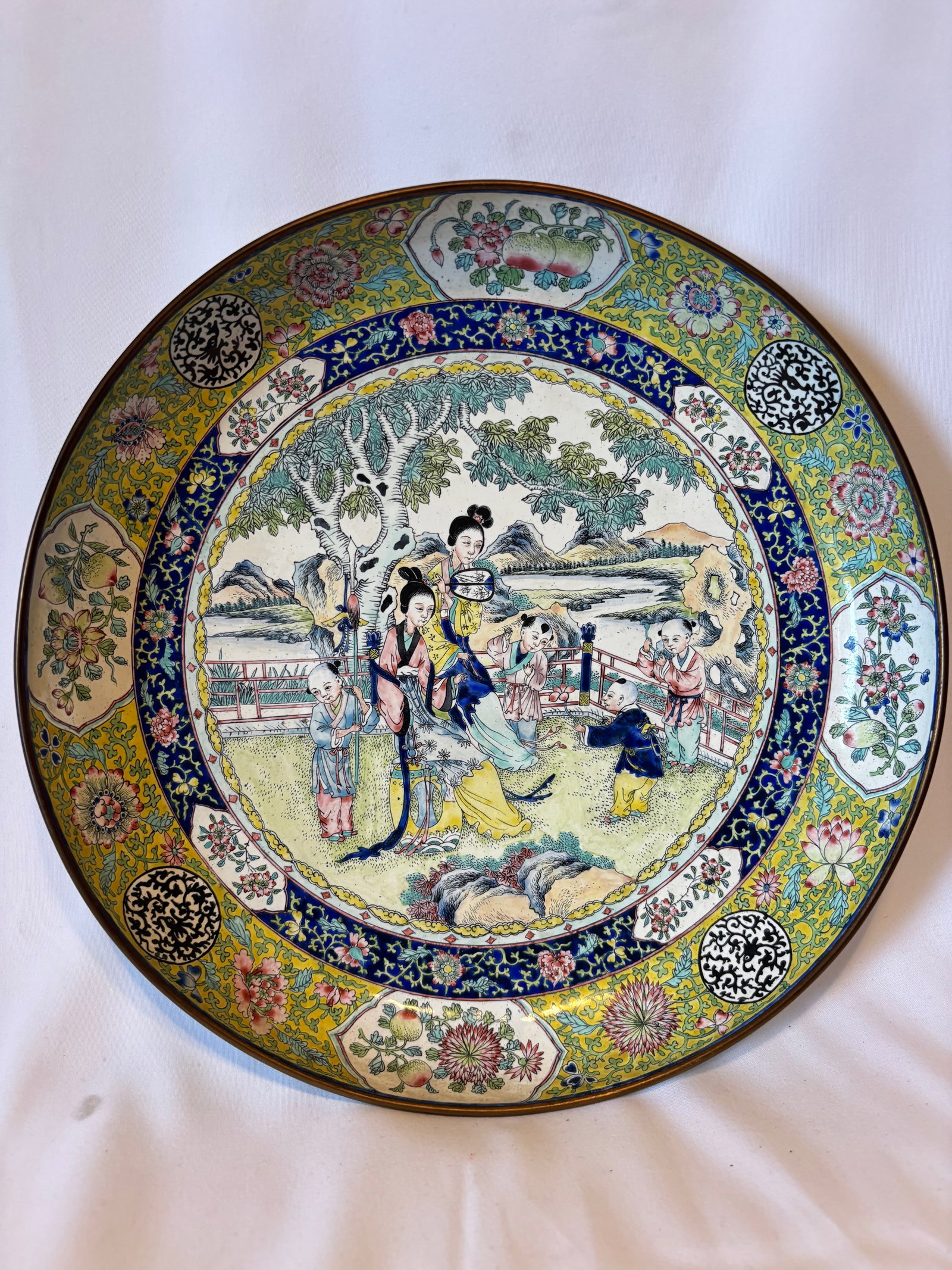 Large Chinese Cloisonné Enamel Figural Charger (1 of 18)